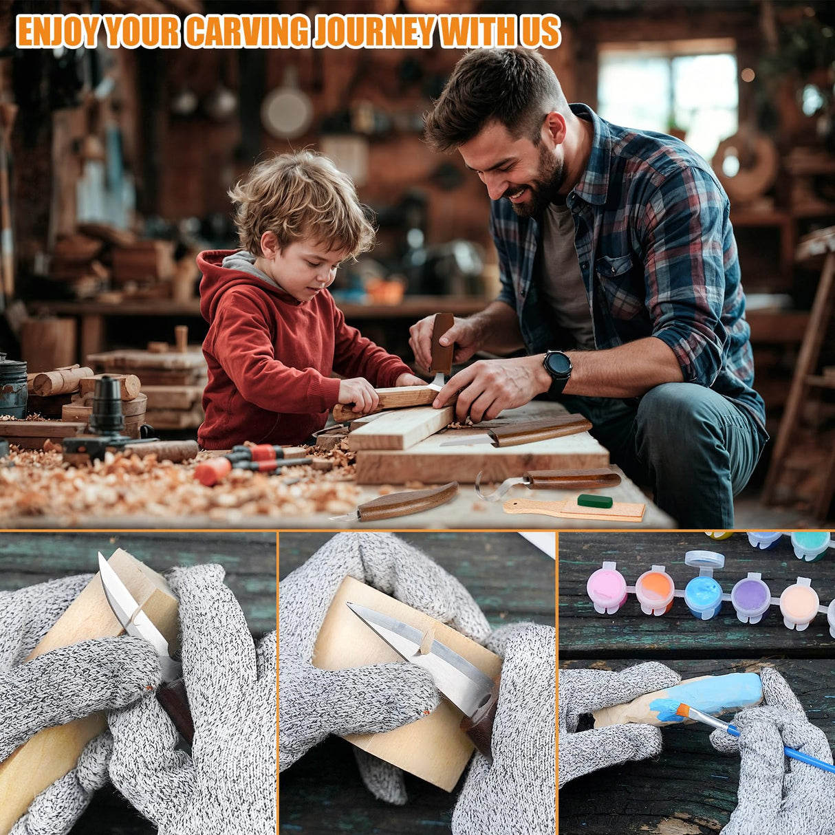 Wood Carving Kit, 36Pcs Wood Carving Tools with Paint and Beewax, Wood Whittling Kit with 4Pcs Whittling Knives & Storage Bag for Beginners and Enthusiasts K KERNOWO