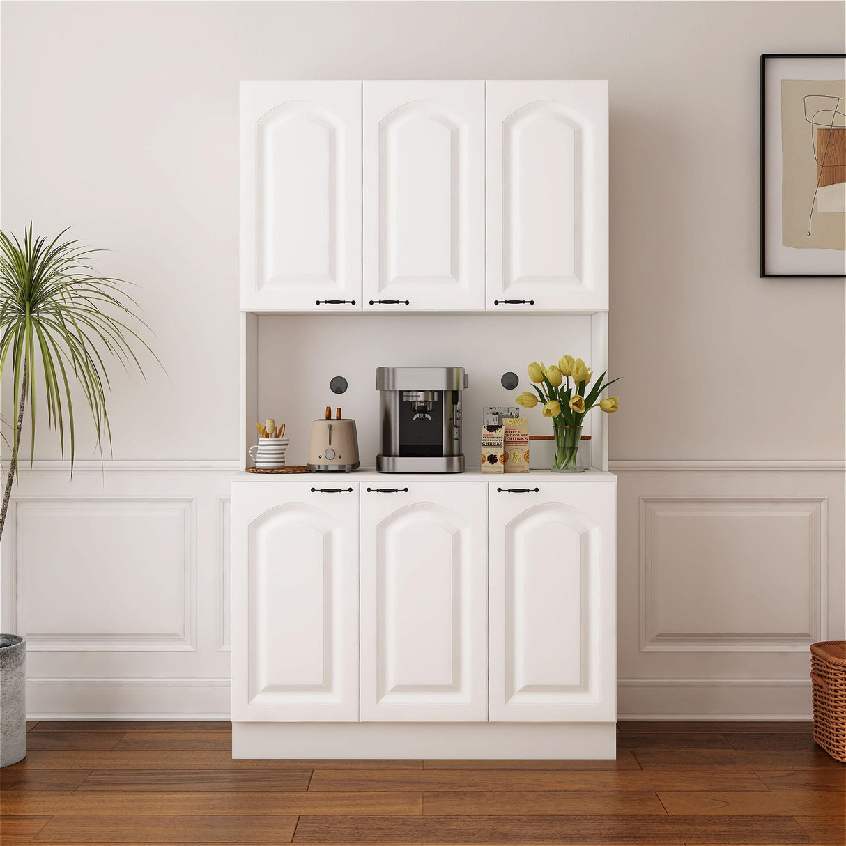 PHOYAL Kitchen Pantry, Kitchen Hutch Cabinet, Farmhouse Storage Cabinet Large Kitchen Pantry Storage Cabinet 71” Pantry Cabinet with 6 Doors and 1 Drawer for Kitchen Dining Room, White PHOYAL
