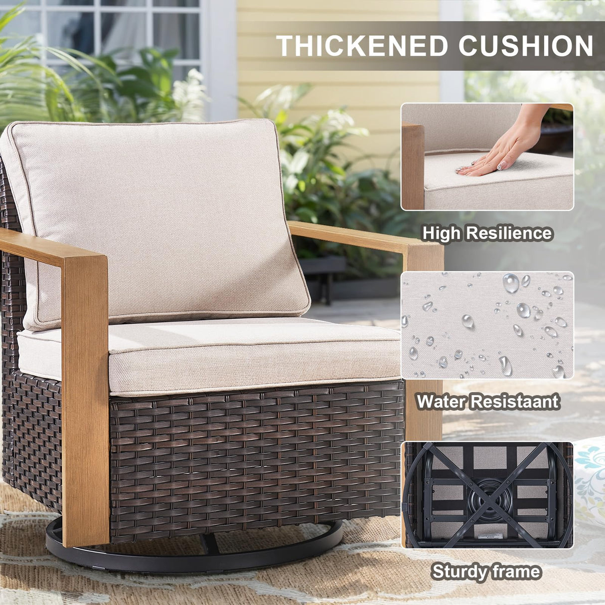 Belord 5 Piece Patio Furniture Set with Swivel Chairs, PE Wicker Patio Sofa Set Outdoor Swivel Rocker Patio Chairs with Anti-Rust Metal Wide Armrests for Deck Backyard Sunroom Belord