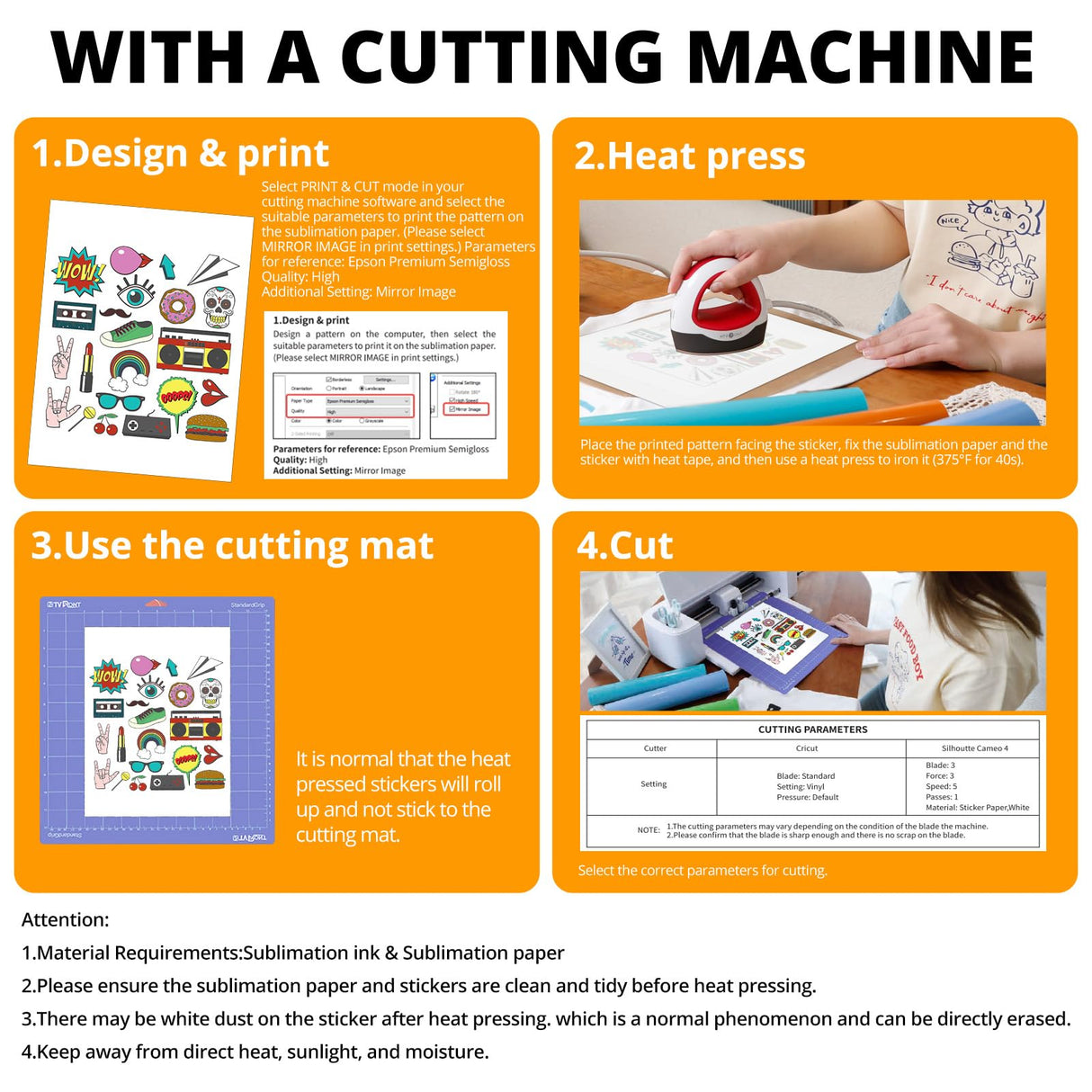 HTVRONT Sublimation Sticker Paper - 50 Pcs Glossy White Waterproof Sublimation Stickers 8.5 * 11in for Decoration HTVRONT