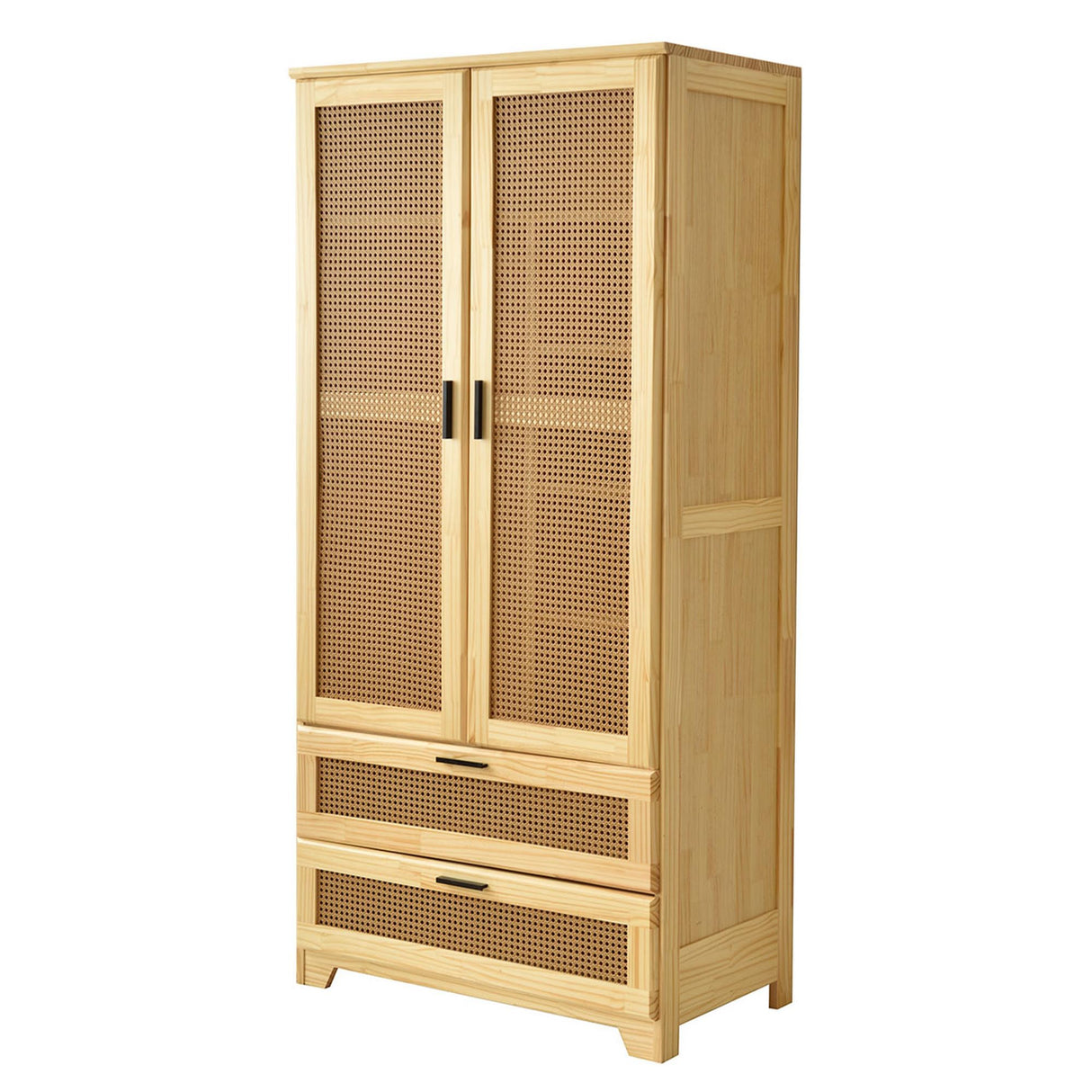 Better Home Products Pine Wood Closet with Rattan Doors and 2-Drawers in Natural Better Home Products
