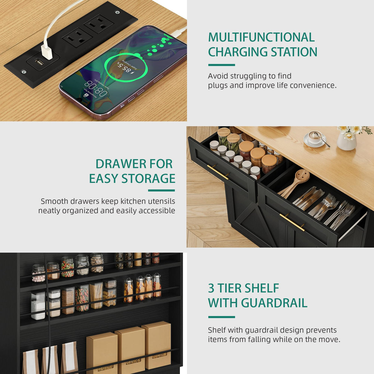 YITAHOME Drop Leaf Kitchen Island with Double Tilt Out Trash Cabinet, Rolling Kitchen Trash Recycling Cabinet with Power Outlet, Drawers, 20 Gallon Garbage Bin Storage for Kitchen Dining Area, Black YITAHOME