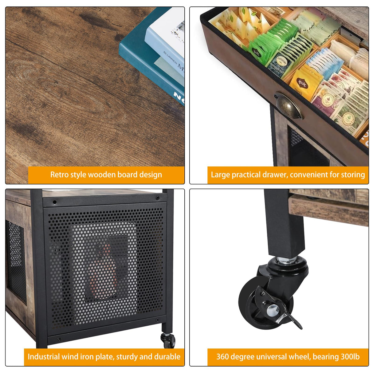 X-cosrack Coffee Bar Cabinet,3 Tiers Kitchen Coffee Cart with Drawer for The Home, Movable Farmhouse Coffee Station Table on Wheels for Living Room, Entryway, Dining Room, Kitchen X-cosrack