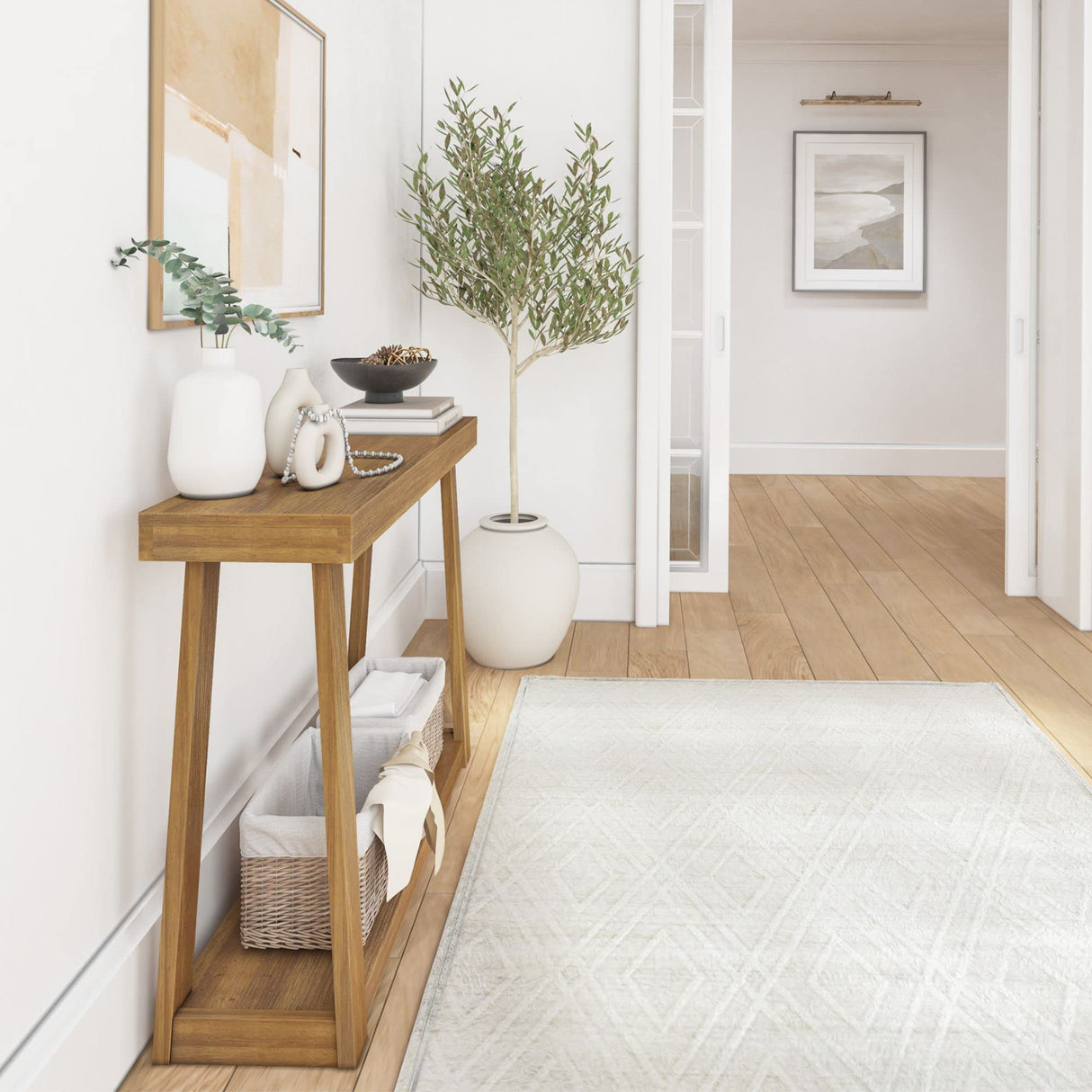 Plank+Beam Solid Wood Console Table with Storage, 46.25 Inch, Sofa Table with Shelf, Narrow Entryway Table for Hallway, Behind The Couch, Living Room, Foyer, Easy Assembly, Pecan Plank+Beam