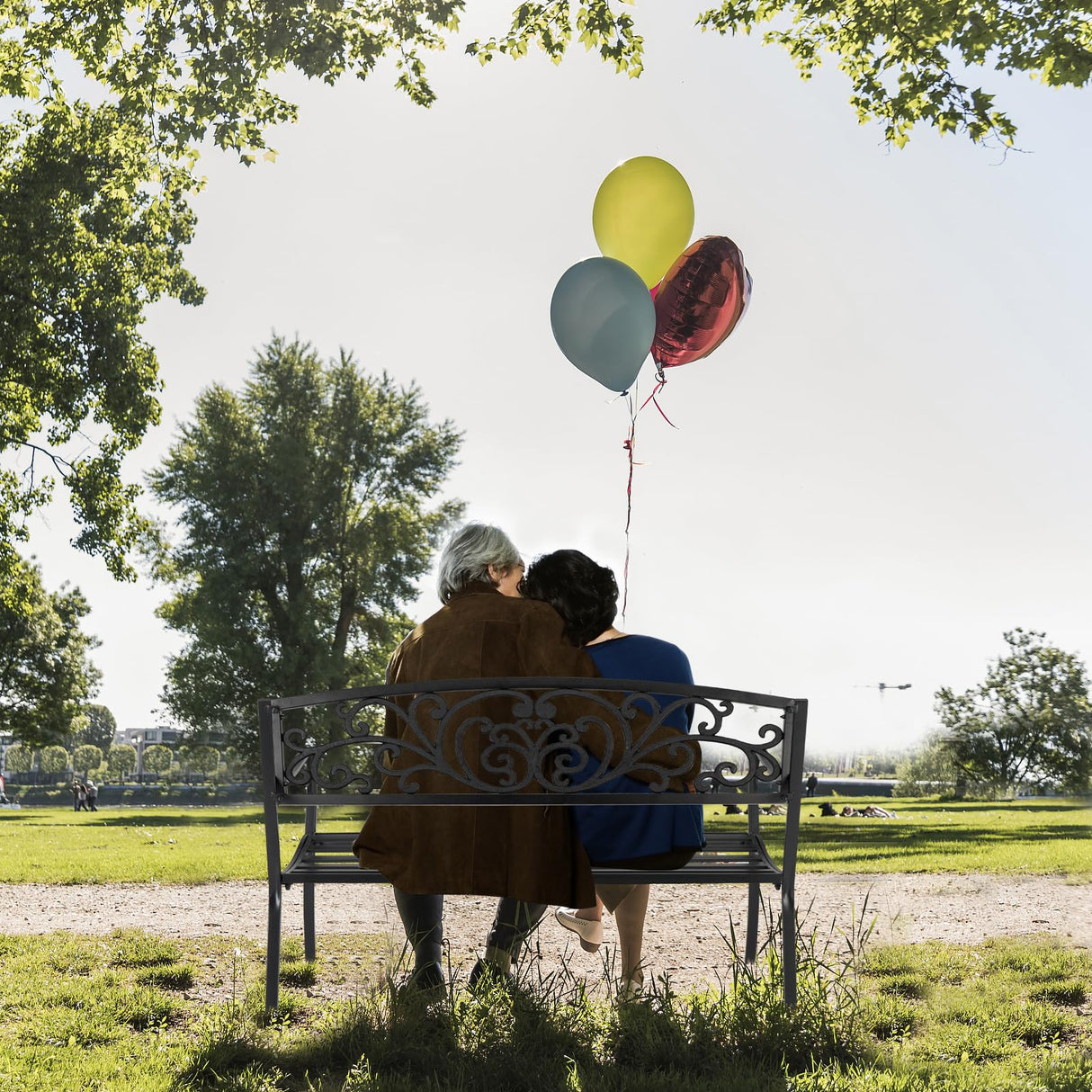 50" Garden Bench, Antique Metal Outside Bench w/Warm Welcome Pattern, Elegant Bronze Finish and Durable Metal Frame for Park Yard Porch Chair, Black (50" Butterfly Black) Generic
