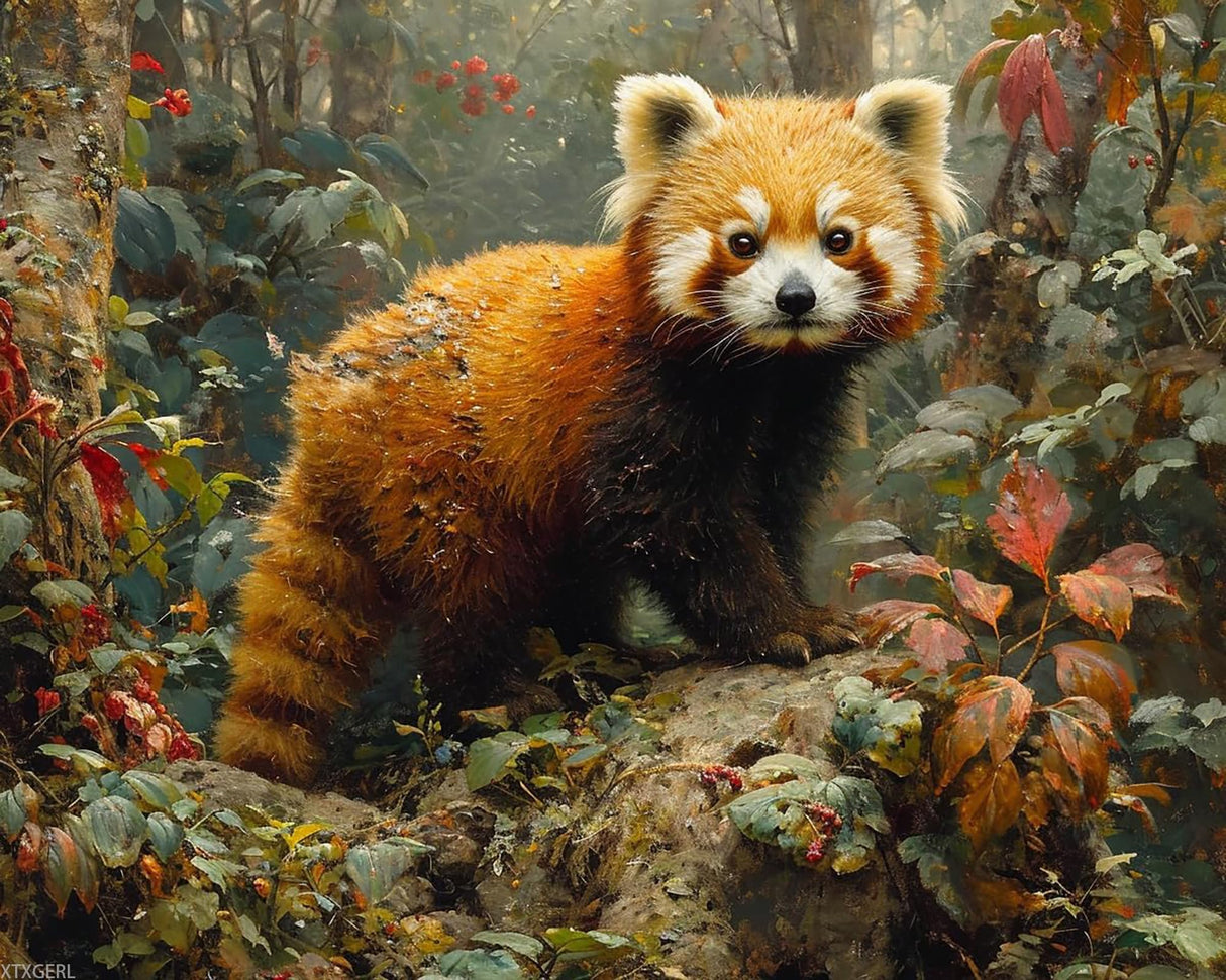 XTXGERL Paint by Number for Adults, Red Panda Ramble in Forest, Adult Crafts Paint by Numbers for Beginner, DIY Handmade Gifts 16x20 inch XTXGERL