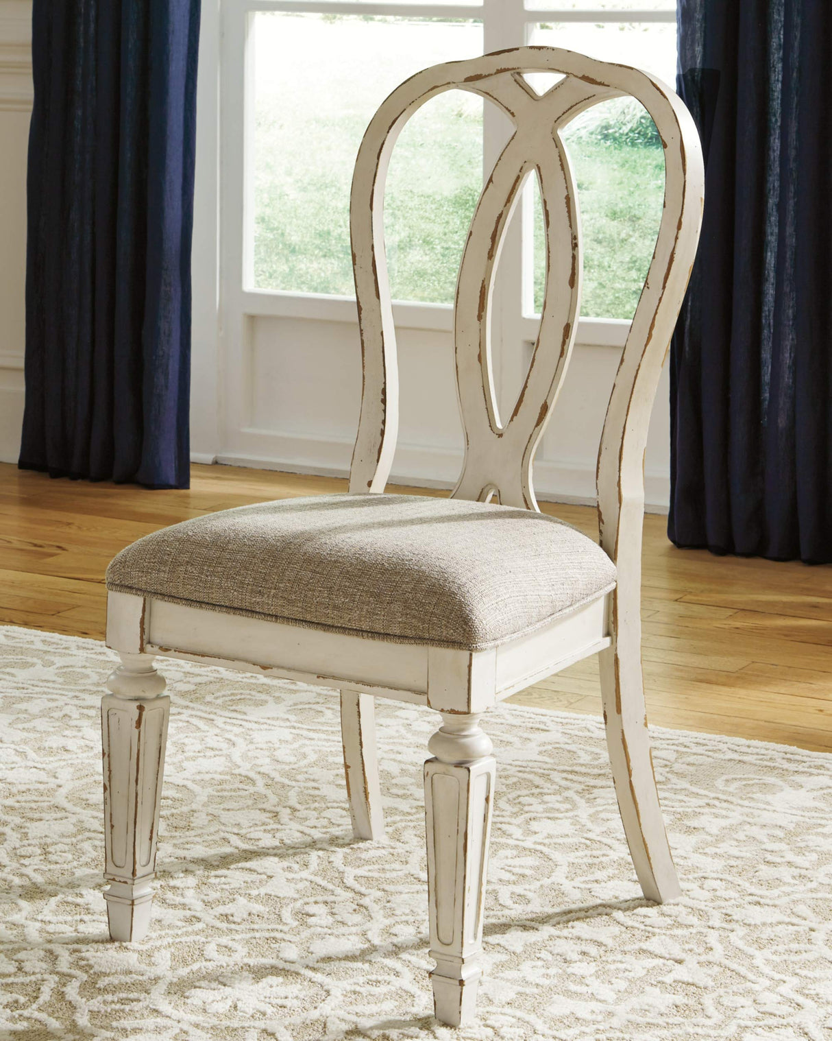 Signature Design by Ashley Realyn French Country Ribbon Back Dining Chair, 2 Count, Chipped White Signature Design by Ashley