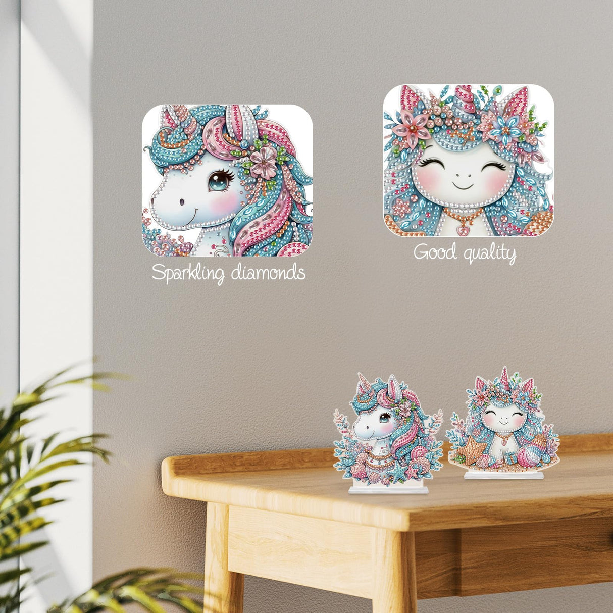 MVVMTOP 2 Pcs Diamond Painting Art Tabletop Decoration, Diamond Art DIY Unicorn 5D Special Shape Crystal Mosaic Handicraft for Adult Beginners, Home Office Tabletop Decor Gift MVVMTOP
