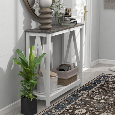 UYIHOME Farmhouse Entryway Console Table, 39.3inch Sofa Table Behind The Couch, Narrow Entryway Table for Hallway, Living Room, Foyer, Oak Grey