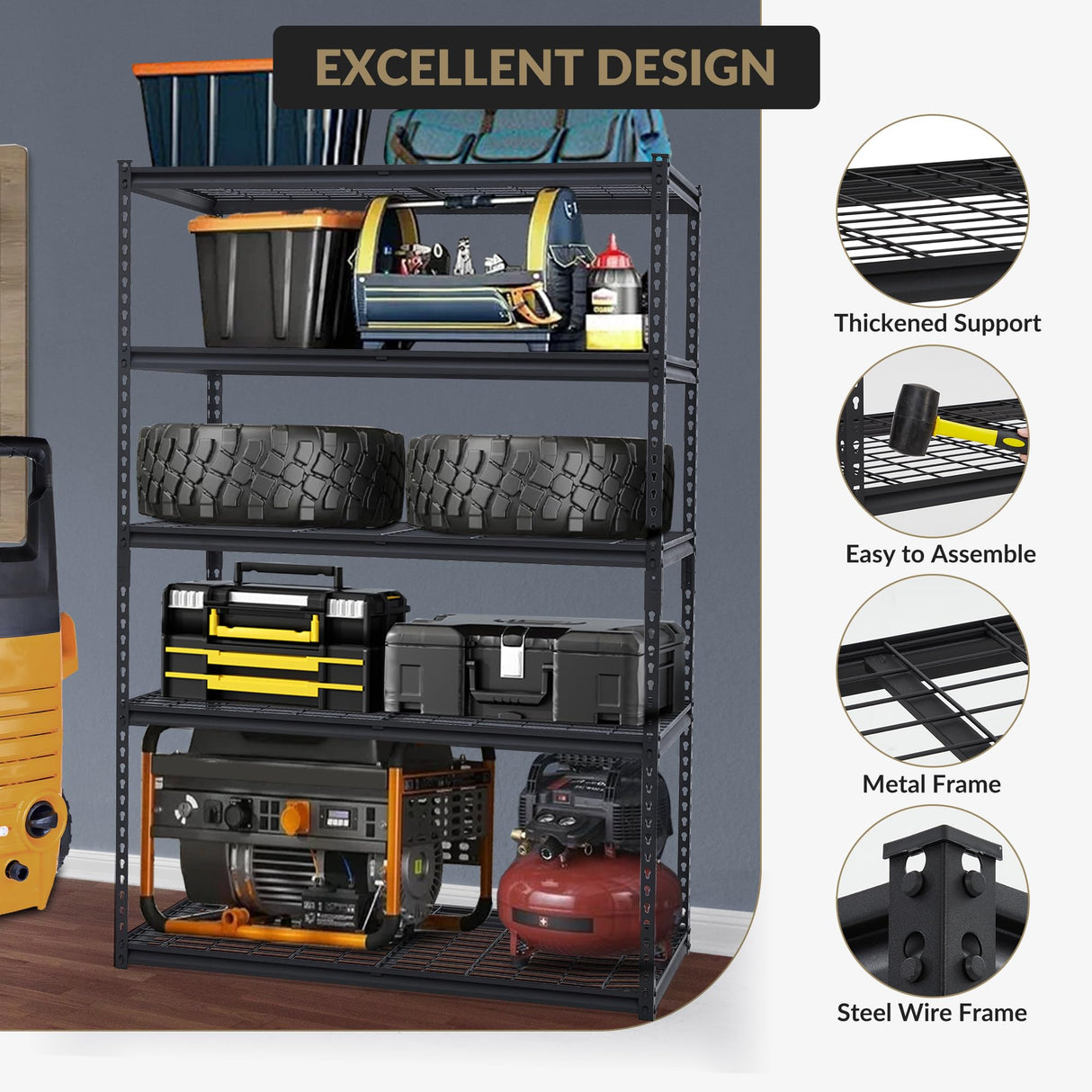 GarveeTech Heavy Duty Garage Shelving Unit, 48 in L x 24 in W x 72 in H Adjustable Storage Shelves, 2500 LBS Load Capacity, Durable Metal Shelves for Garage Organization, Basement, Workshop GarveeTech