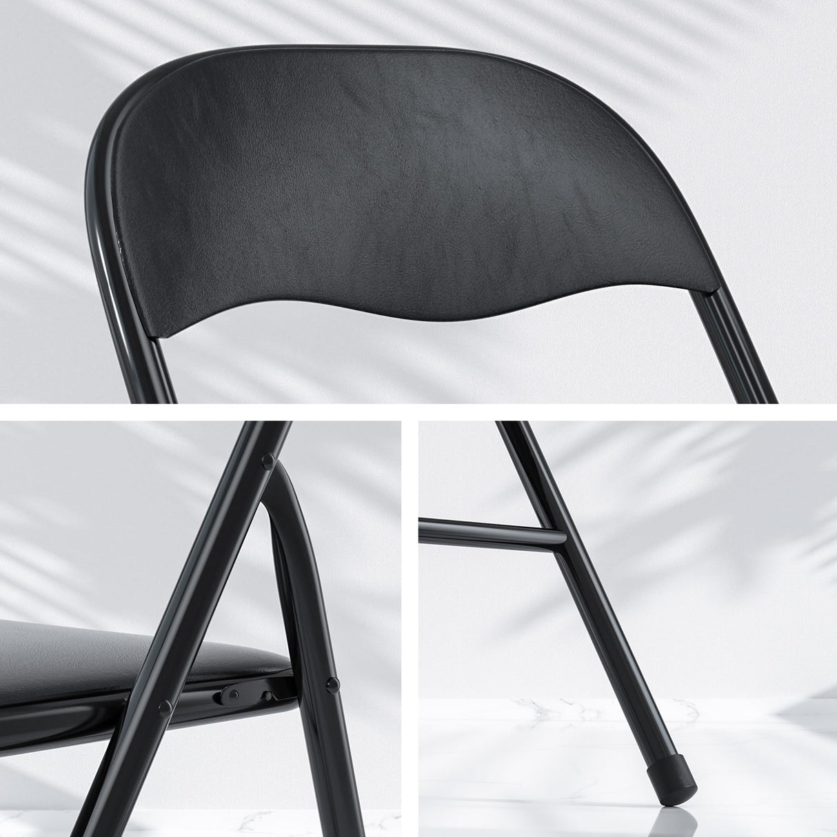 VECELO Folding Card Table and Chair Set of 5 Foldable with Padded Upholstery Tabletop, Metal, Black VECELO