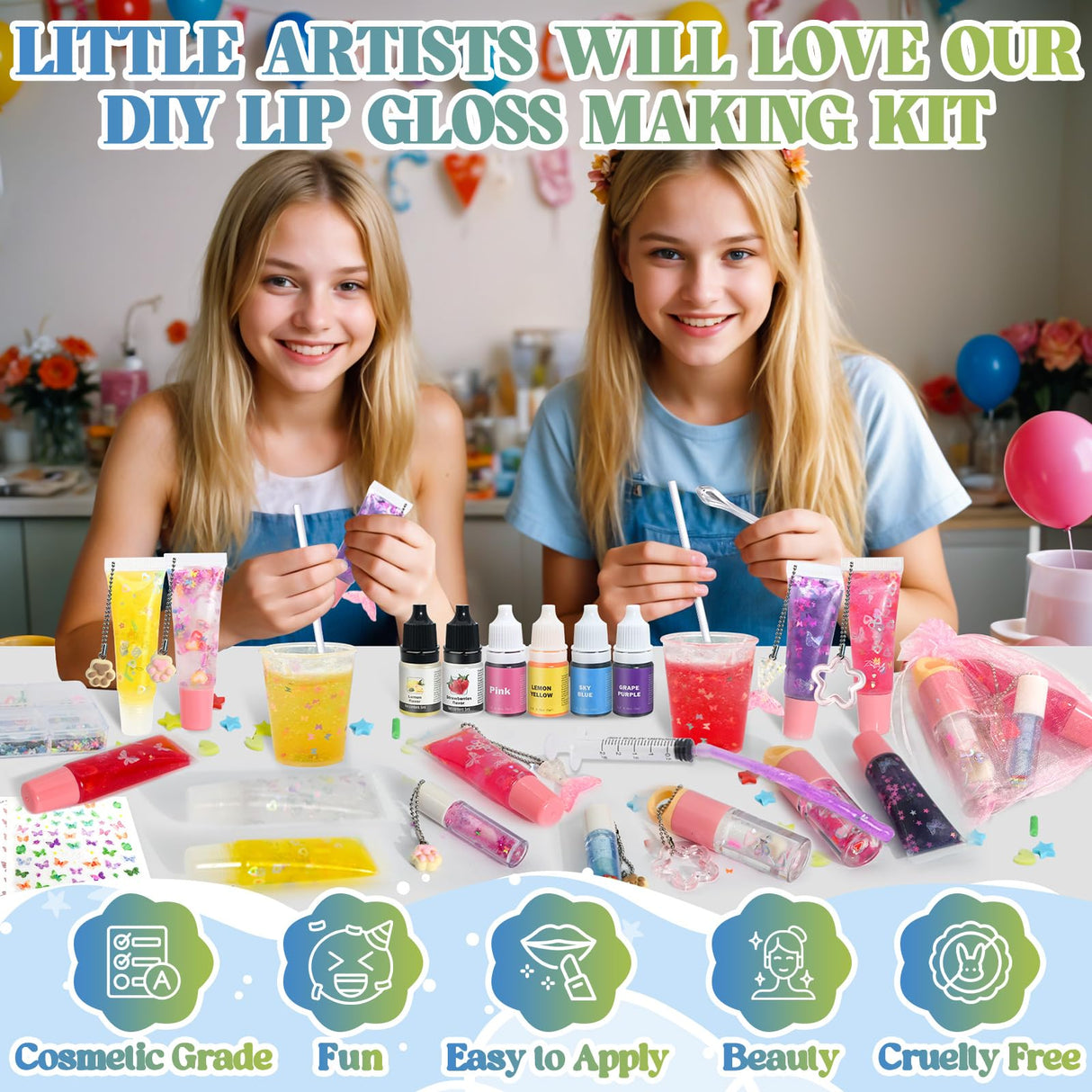 Make Your Own Lip Gloss Kit, JCOOS Lip Gloss Making Kit, 94PCS Fun Keychain DIY Lipgloss Sets for Girls, Flavored Moisturizing Glitter Lip Kit, Kids Lip Gloss, Tween Girls Trendy Stuff Christmas Gifts Jcoos