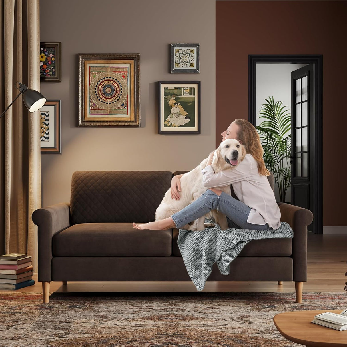 Vesgantti 65" Brown Loveseat, Comfy Small Couch, Mid Century Modern Decor Loveseat Sofa, Couches for Living Room, Small Couch for Bedroom, 2-Seat Sofa Living Room Furniture,No Tool Fast Assembly Vesgantti