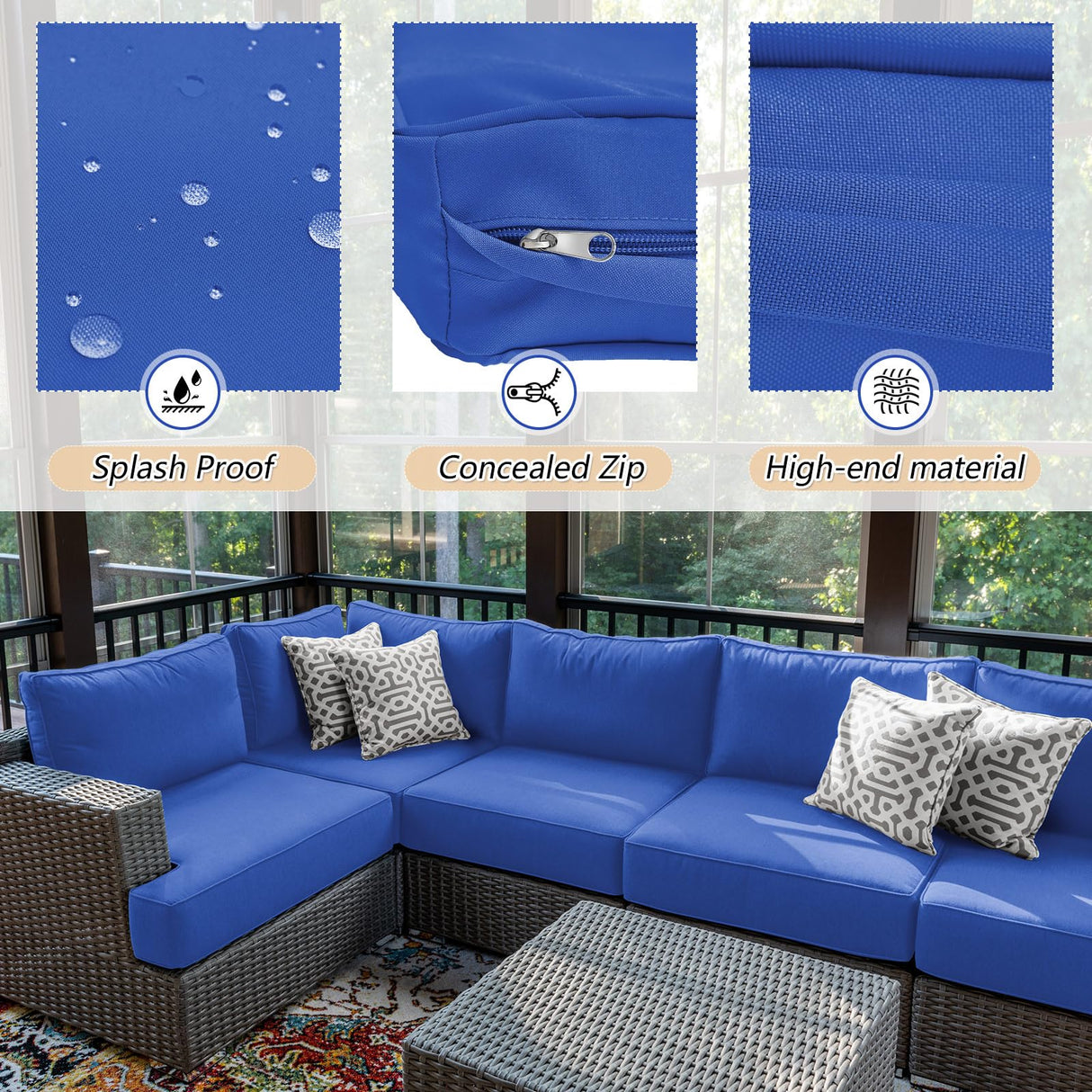 Patelai 9 Pcs Outdoor Patio Cushions Replacement Covers Fit for 4 Seater Sofa, Patio Cushion Covers Replacement Waterproof Cushion Cover, Cushions Covers Replacement Only(Dark Blue) Patelai