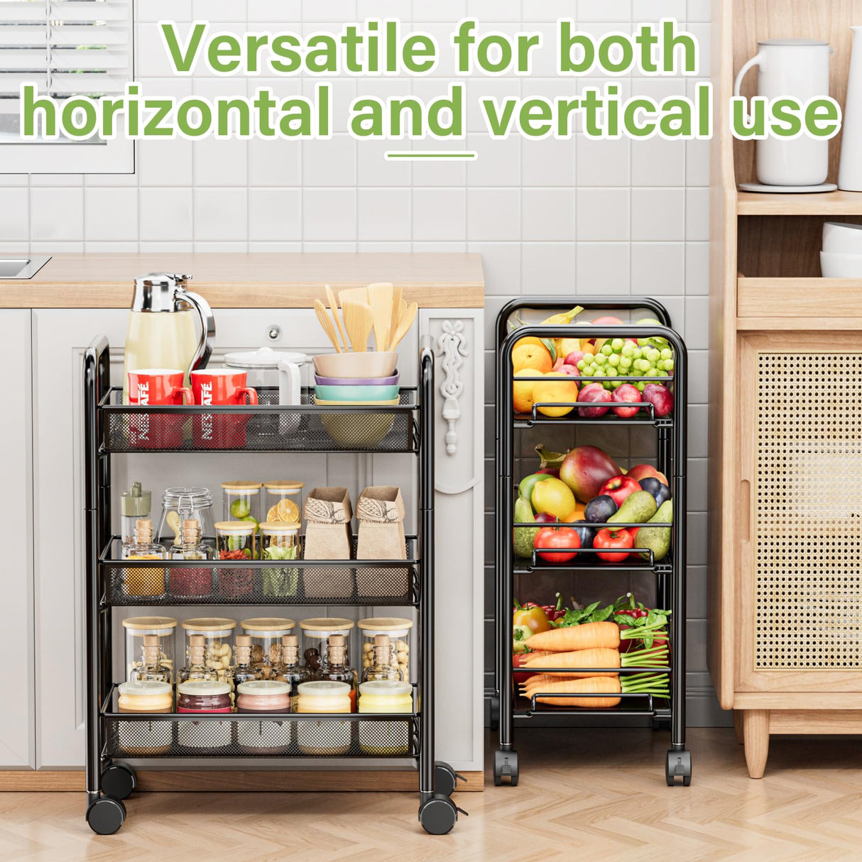 JANE EYRE 3-Tier Rolling Utility Storage Rack Cart on Wheels, Trolley Craft cart, Multi-Purpose Organizer Shelf, Black JANE EYRE