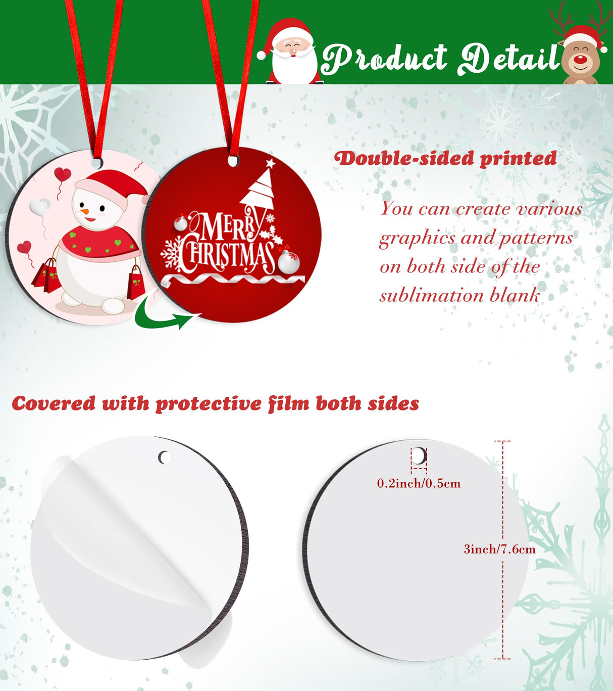 Duufin 40 Pieces Sublimation Ornament Blanks 3" Sublimation Christmas Ornament Blanks Round Blank Sublimation Ornaments for Christmas Tree Décor, DIY Handmade Crafts(3 inches) Duufin