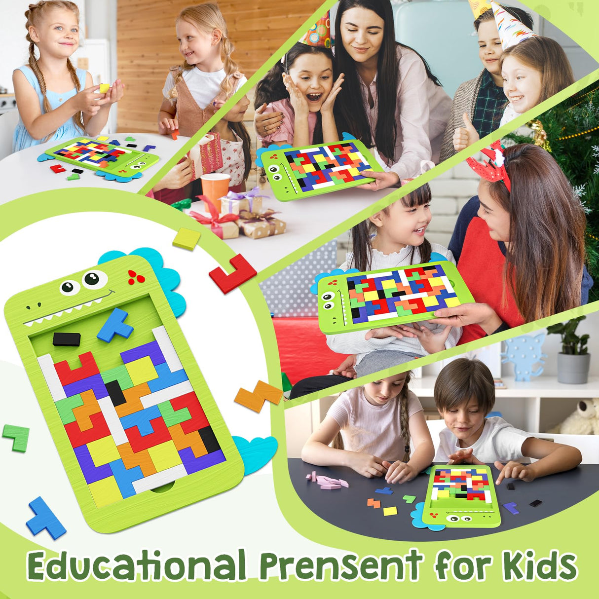 MindPal 40 Pcs Wooden Blocks Puzzles, Jigsaw Puzzles, Dinosaur Wooden Brain Teaser Puzzles IQ Game Toy, Educational Puzzle, Intelligent Tangram 3D Russian Blocks for 3+ Years Old Kids MindPal