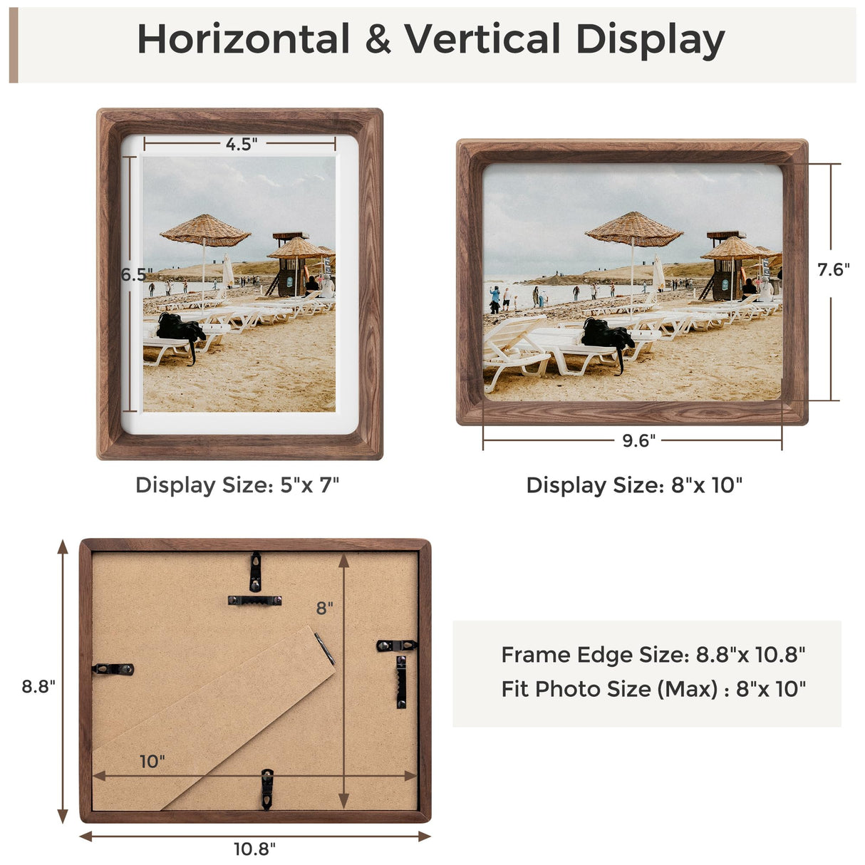 Heimlove 8x10 Picture Frames Natural Walnut,Original Wood Hand Make Crafted Photo Frame with Mat to 5x7 Graduation Picture Display,Family Picture,Wedding Picture Tabletop & Wall Decoration Heimlove