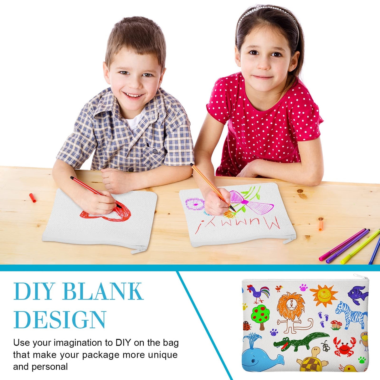 Frienda 50 Pieces Sublimation Blank Canvas Makeup Bags Bulk Blank DIY Heat Transfer Cosmetic Makeup Bags Canvas Pen Case Pencil Bags Clear Sublimation Blank Pouch with Zipper (White,7.87 x 5.7 Inch) Frienda