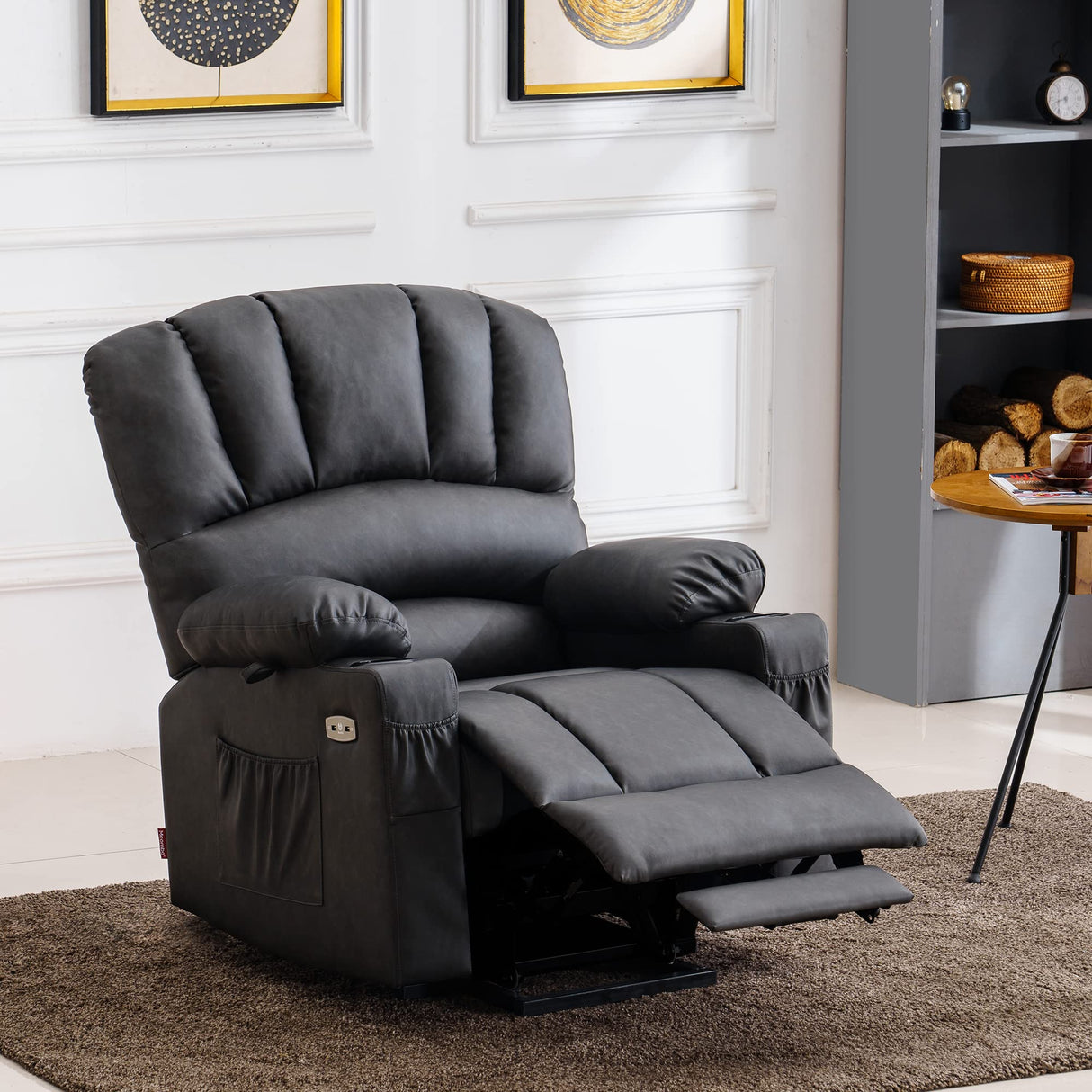 MCombo Power Lift Recliner Chair for Elderly, Lift Chair with Heat and Massage, USB &Type C Ports, Cup Holders, Faux Leather 7095 (Medium, Grey) MCombo
