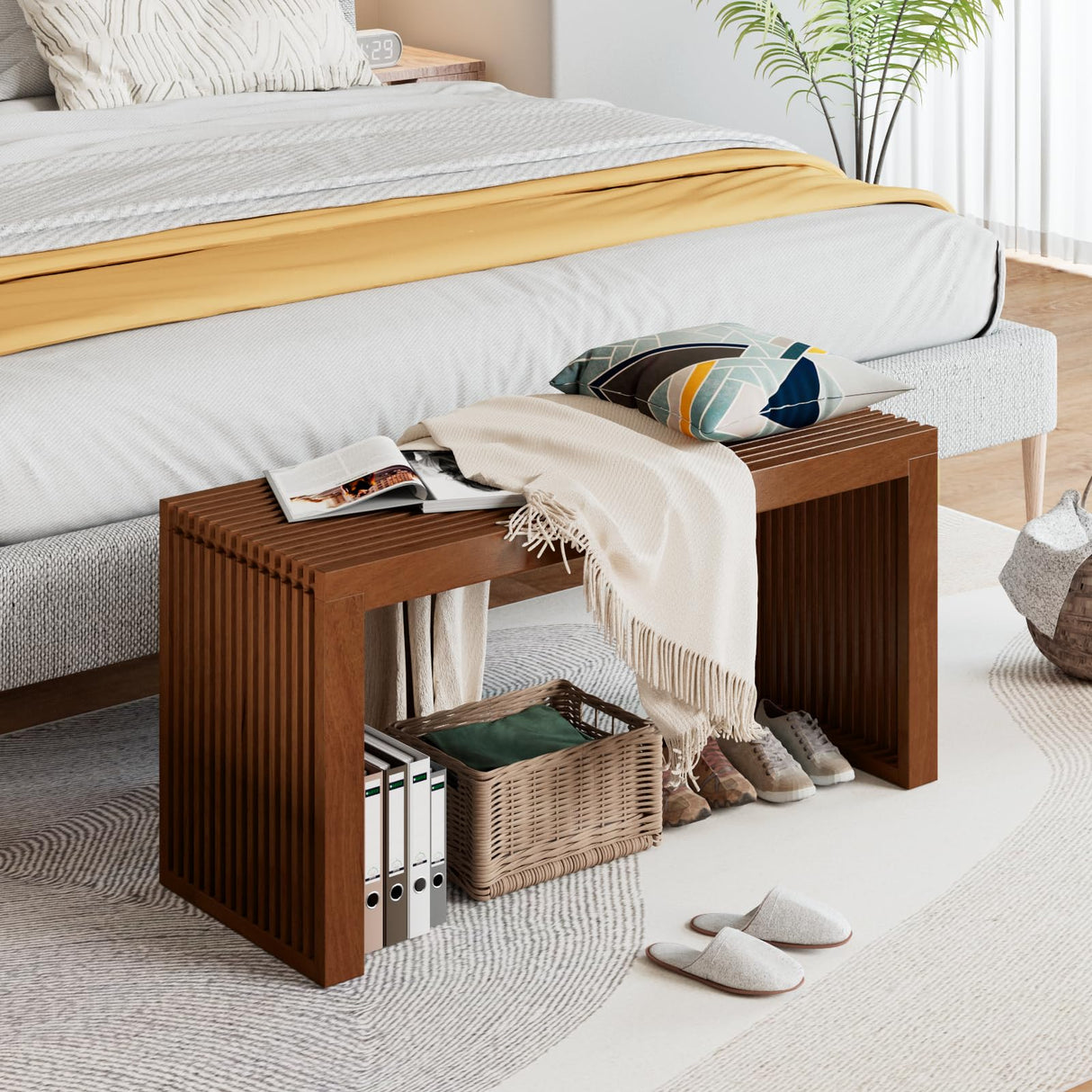 APRTAT Bamboo Dining Bench Indoor Long Entryway Shoe Rack Bench,Outdoor Modern Wood Benches 35 Inch Bamboo Bench for Living Room Hallway Bedroom Bathroom APRTAT