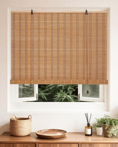 FoundGo 30" W*48" H Bamboo Roller Blinds, Retro Light Filtering Bamboo Curtains for Windows, Doorways