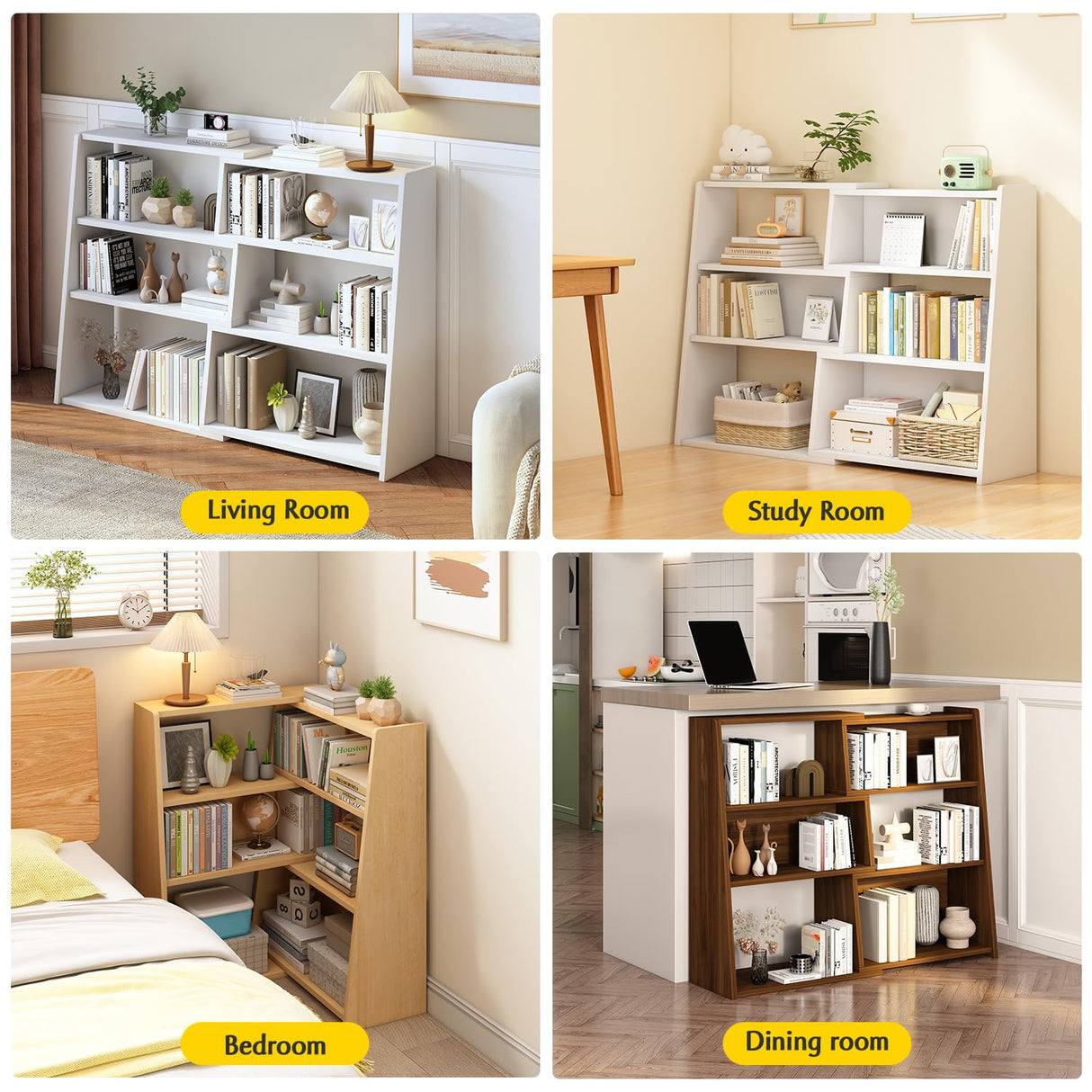 IOTXY Modular White 3-Tier Extendable Ladder Bookshelf for Small Spaces IOTXY