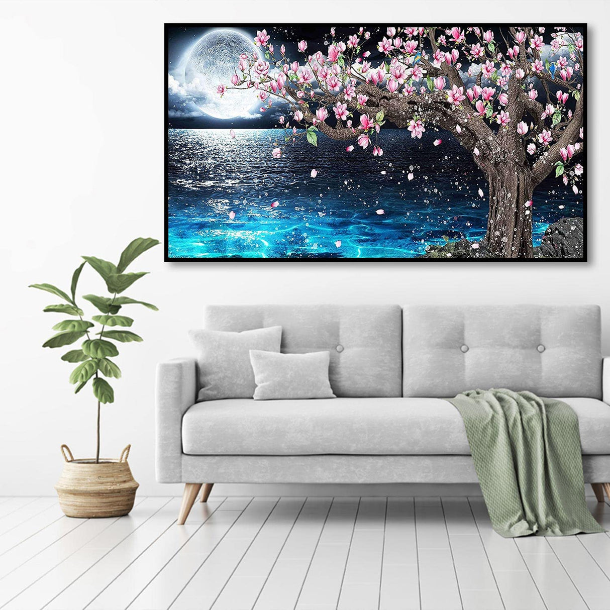 pchmcu 5D Lake Diamond Painting, Diamond Painting Moon Kits for AdultsïŒDIY Full Drill Crystal Rhinestone Arts and Crafts, Gem Art Paints with Diamond Home Wall Decor 27.5 X 15.7inch pchmcu