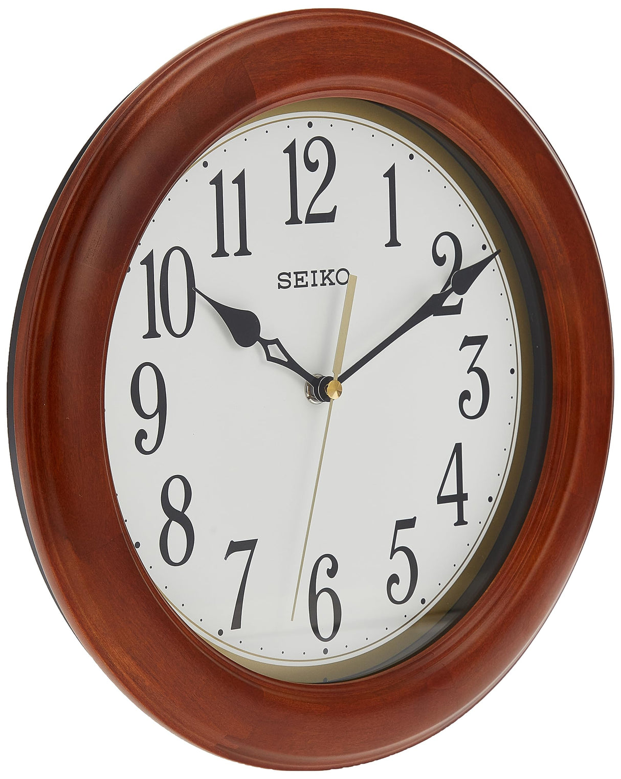 SEIKO 12 Inch Round Wood Classic Wall Clock, White,Brown Seiko