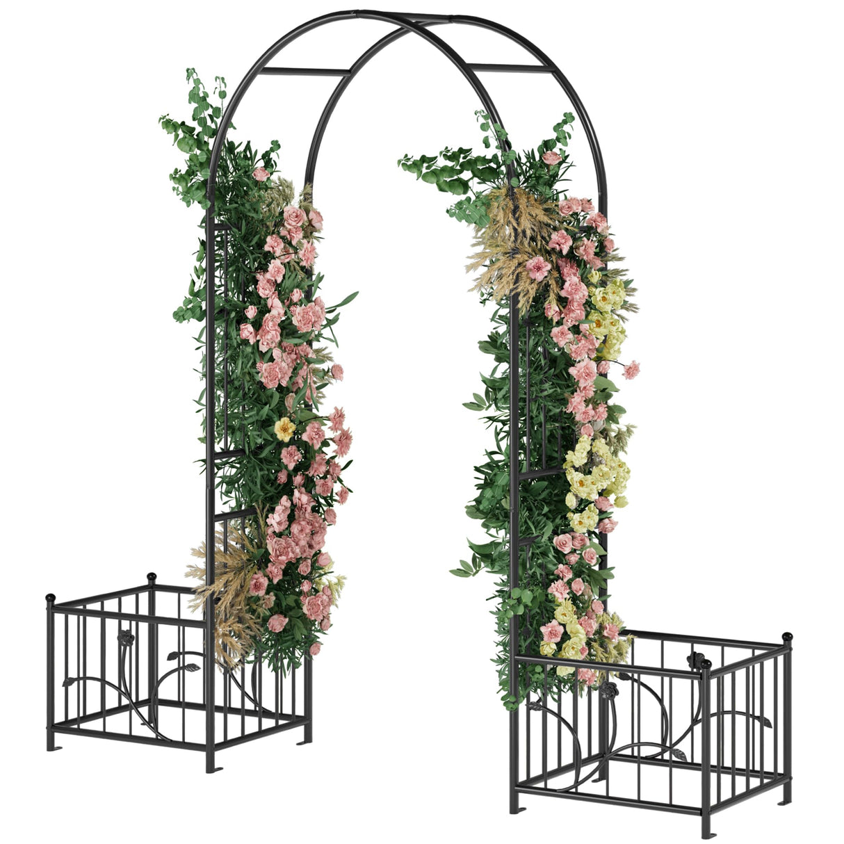 YITAHOME Garden Arbor with Planter Boxes, Wedding Arches for Ceremony, Black Metal Garden Archway for Climbing Plants Outdoor Lawn, Patio and Backyard YITAHOME
