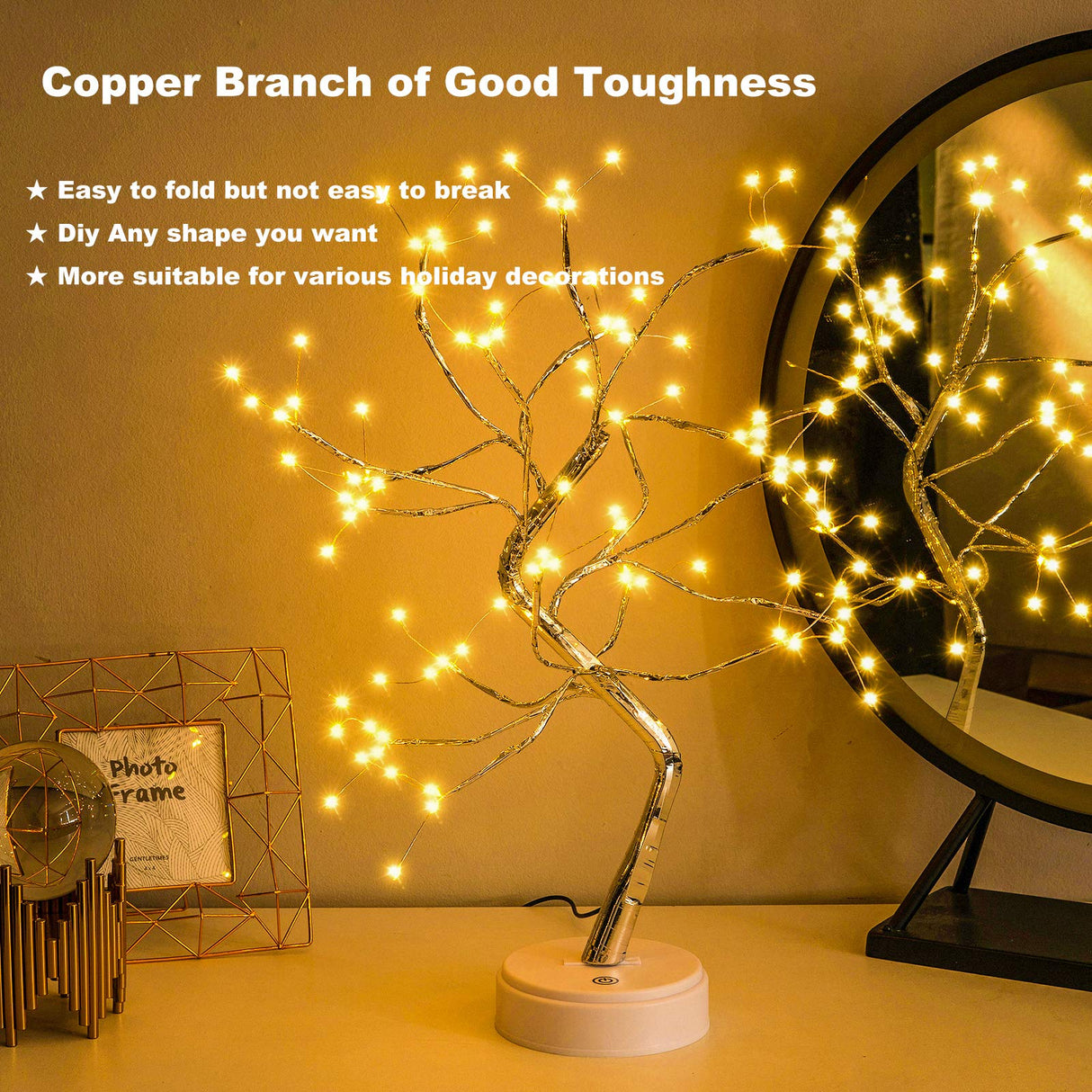 OURBAOFU 20” 108LED Fairy Sparkly Tree Lamp with Remote Control, USB&3AA Powered 8 Modes, DIY Bonsai Artificial Tree Lights, Fairy Spirit Tree Light for Bedrooms Desktop Christmas (Warm White) OURBAOFU