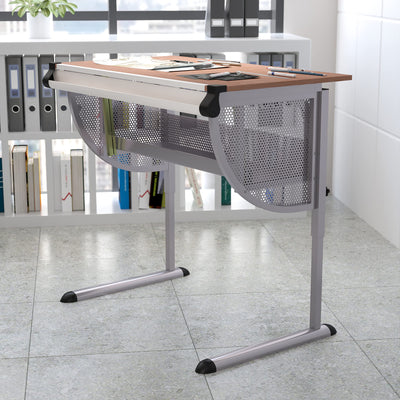 EMMA + OLIVER Adjustable Drawing and Drafting Table with Pewter Frame
