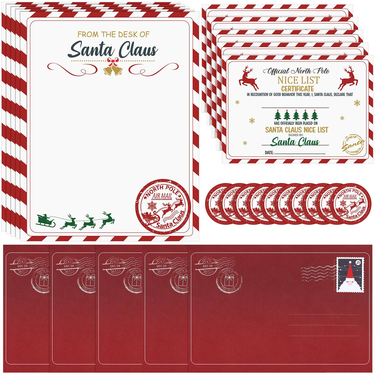 Tinlade 12 Sets Christmas Official Letter and Certificate from Santa Claus Including Nice List Certificate North Pole Writing Letter Christmas Stickers Envelopes for Family(Santa Claus) Tinlade