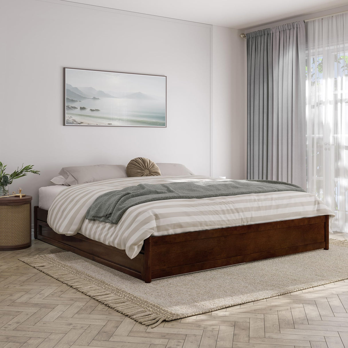 AFI, Barcelona King Panel Platform Bed with Twin XL Trundle, Walnut AFI