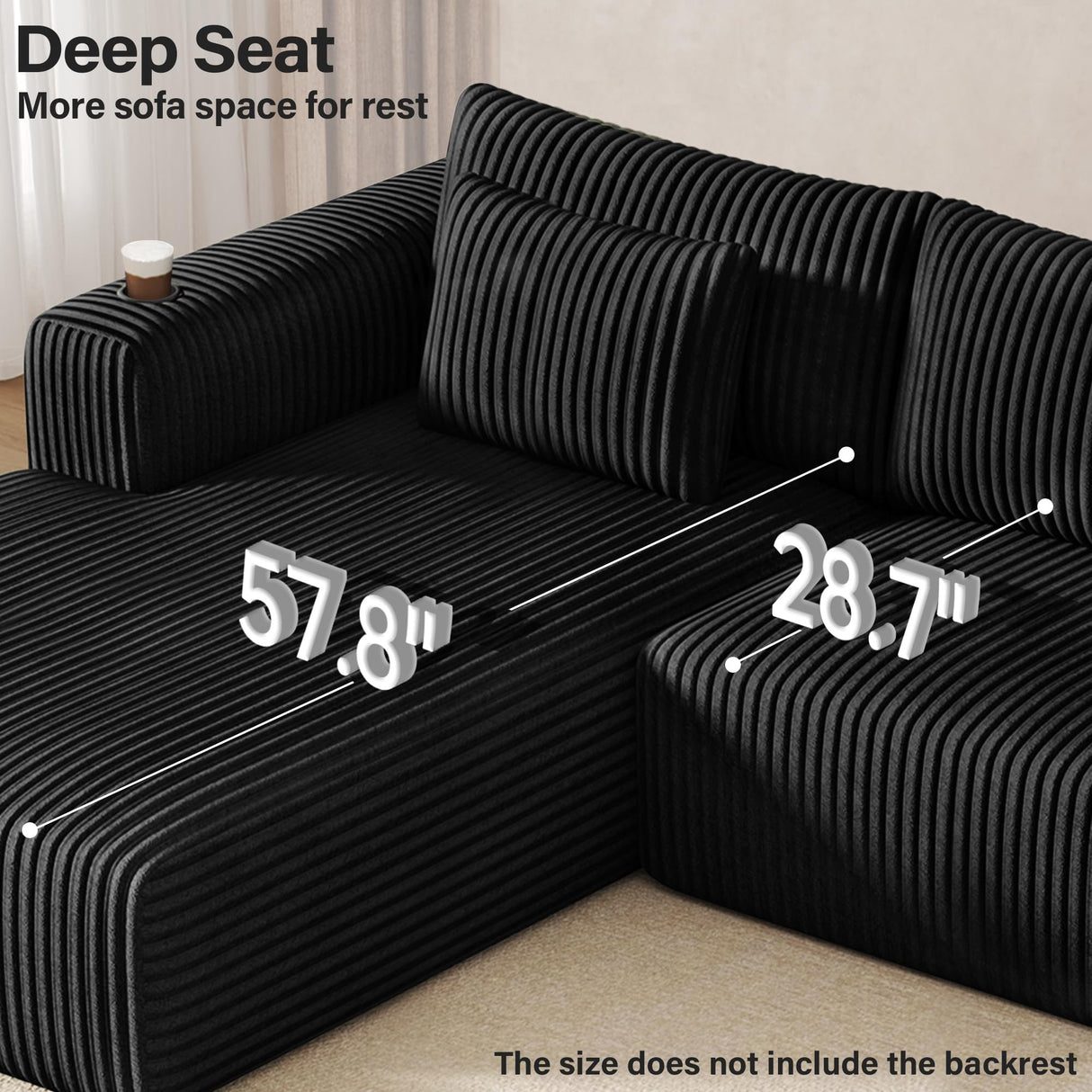 DURASPACE Modular Sectional Sofa, Cloud Boneless Couch with Deep Seat, Cup Holder, Memory Foam, Corduroy L Shaped Couch Convertible Sofa Bed for Living Room Bedroom, No Assembly Required DURASPACE