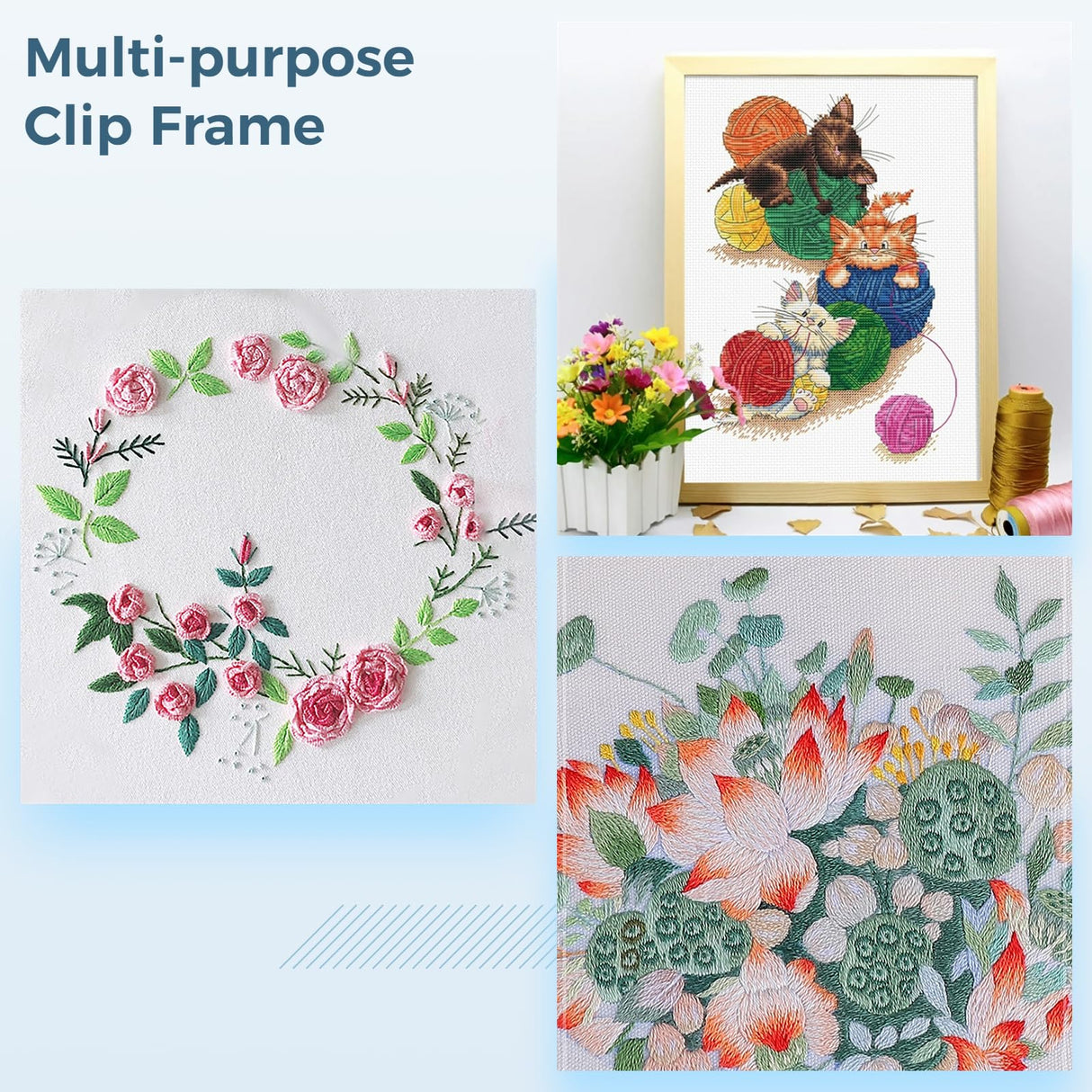 3PCS Square Embroidery Hoops, Plastic Cross Stitch Snap Frames, Square Clip Frames for Embroidery, DIY Sewing Tools for Cross Stitching Quilting (6" x 6", 8" x 8", 11" x 11") Joyibay