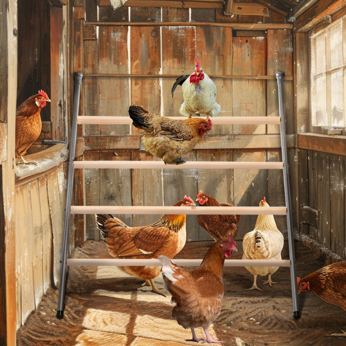 PETSFIT Square Chicken Roosting Perch, Perfect for Backyard Poultry, Chicken Perch for Coop, Easy to Assemble&Clean, Farm Chicken Toys (55" L x 40" W) Petsfit