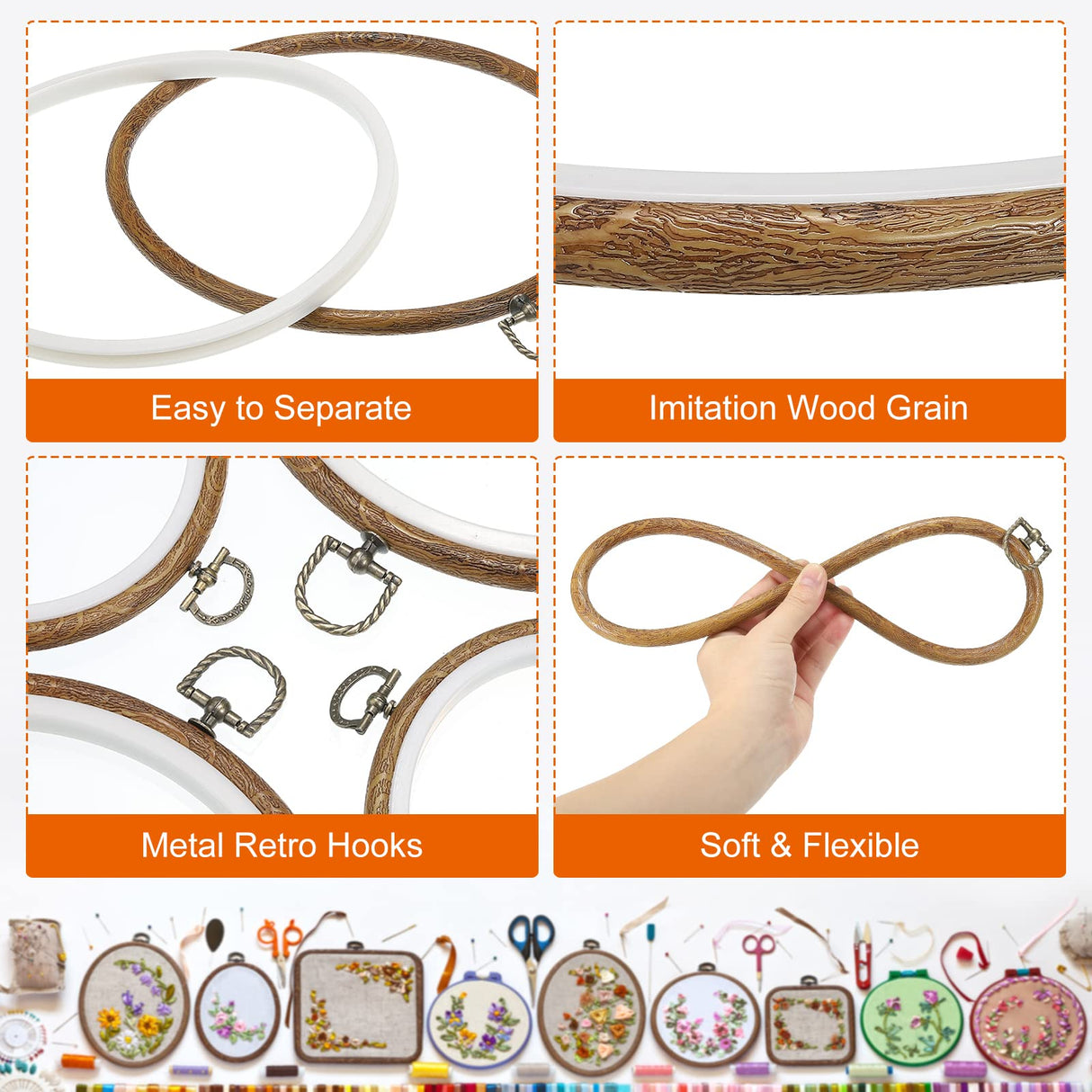 PATIKIL 5 Pieces 8 Inch Embroidery Hoops Frame Round Imitated Wood Circle Cross Stitch Hoop Ring for Embroidery Art Craft Handy Sewing Decoration PATIKIL