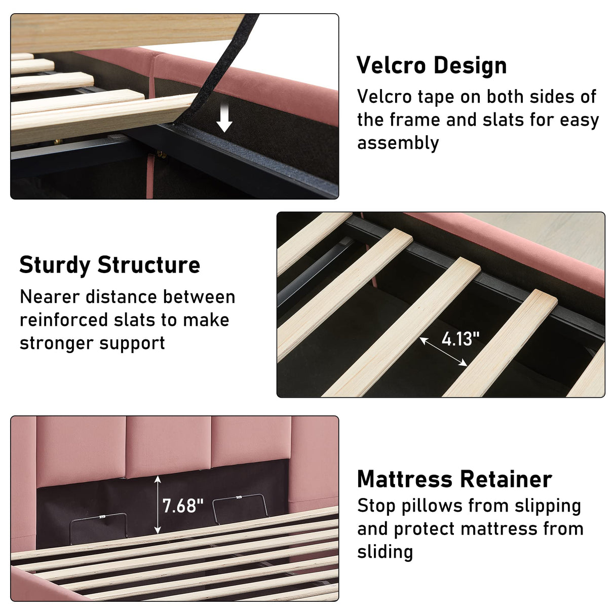 Zanmintaobo Lift Up Storage Bed Queen Size, Upholstered Platform Bed with Hydraulic Storage System & Wood Slats Support, Queen Bed Frame with Headboard, No Box Spring Needed, Easy Assembly, Pink Zanmintaobo