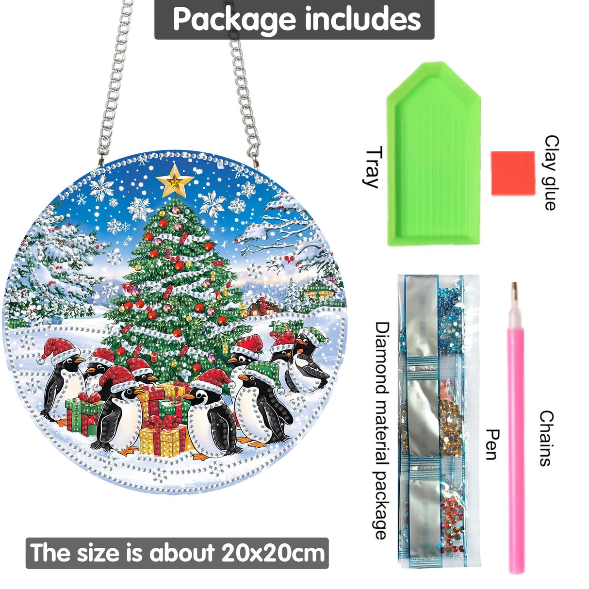 Yomiie Christmas Tree Sun Catcher Window Hanging - DIY Double Sided Diamond Painting Pendant Kit, Acrylic Diamonds Art Ornament for Front Door Sign & Indoor/Outdoor Garden Christmas Decor(8x8 inch) Yomiie