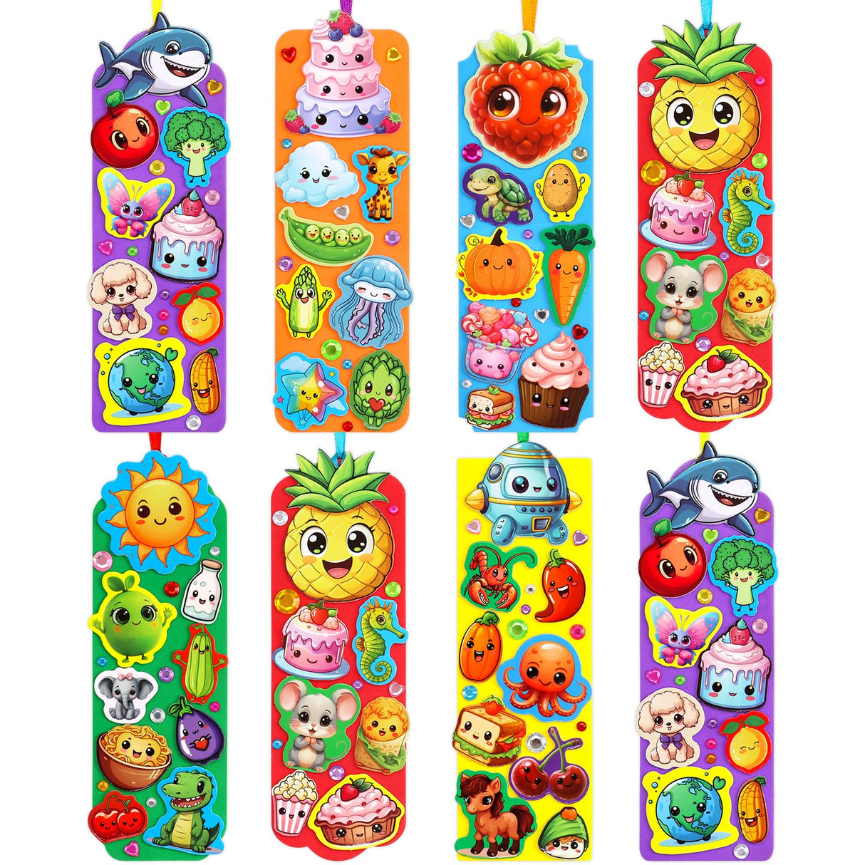 Summer Crafts Kits Kids DIY Bookmark Kit Foam Bookmarks Crafts Art Sets Fruits Sweet Treats Sun Ornaments Stickers for Kids Classroom Activities Rewards Party Favor 24 Pcs Treasure Cove