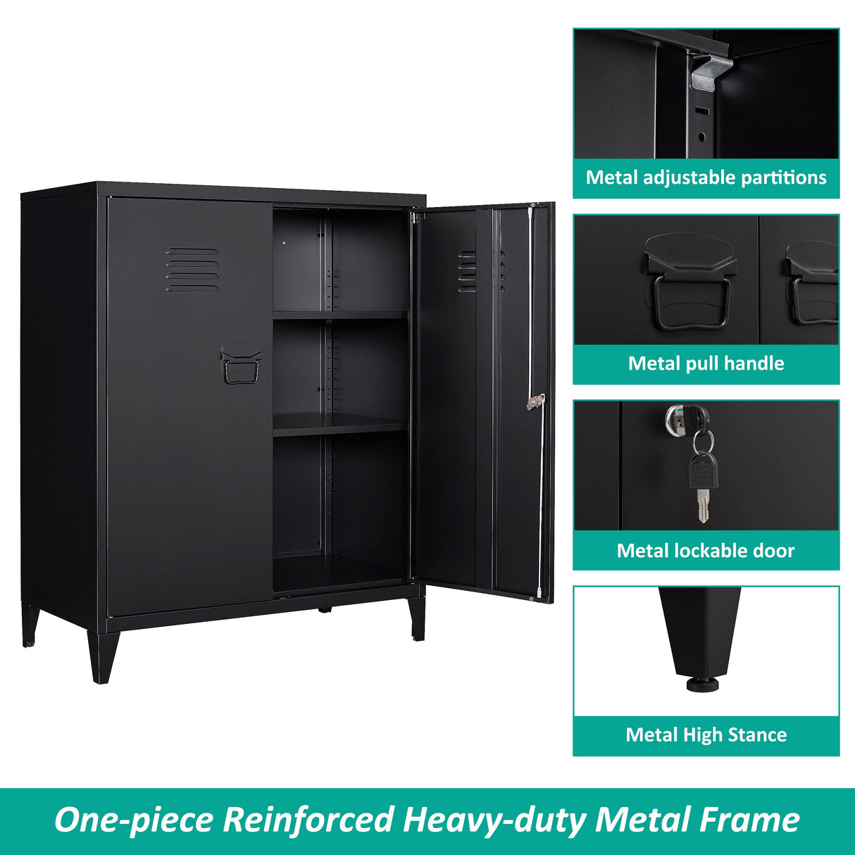 SISESOL Storage Cabinet with Doors and Shelves,40" Metal Storage Cabinet with Lock Door Adjustable Shelf,File Cabinet for Office Storage Cabinet, Home,School,Kitchen,Garage Storage Tool Wall Cabinet SISESOL