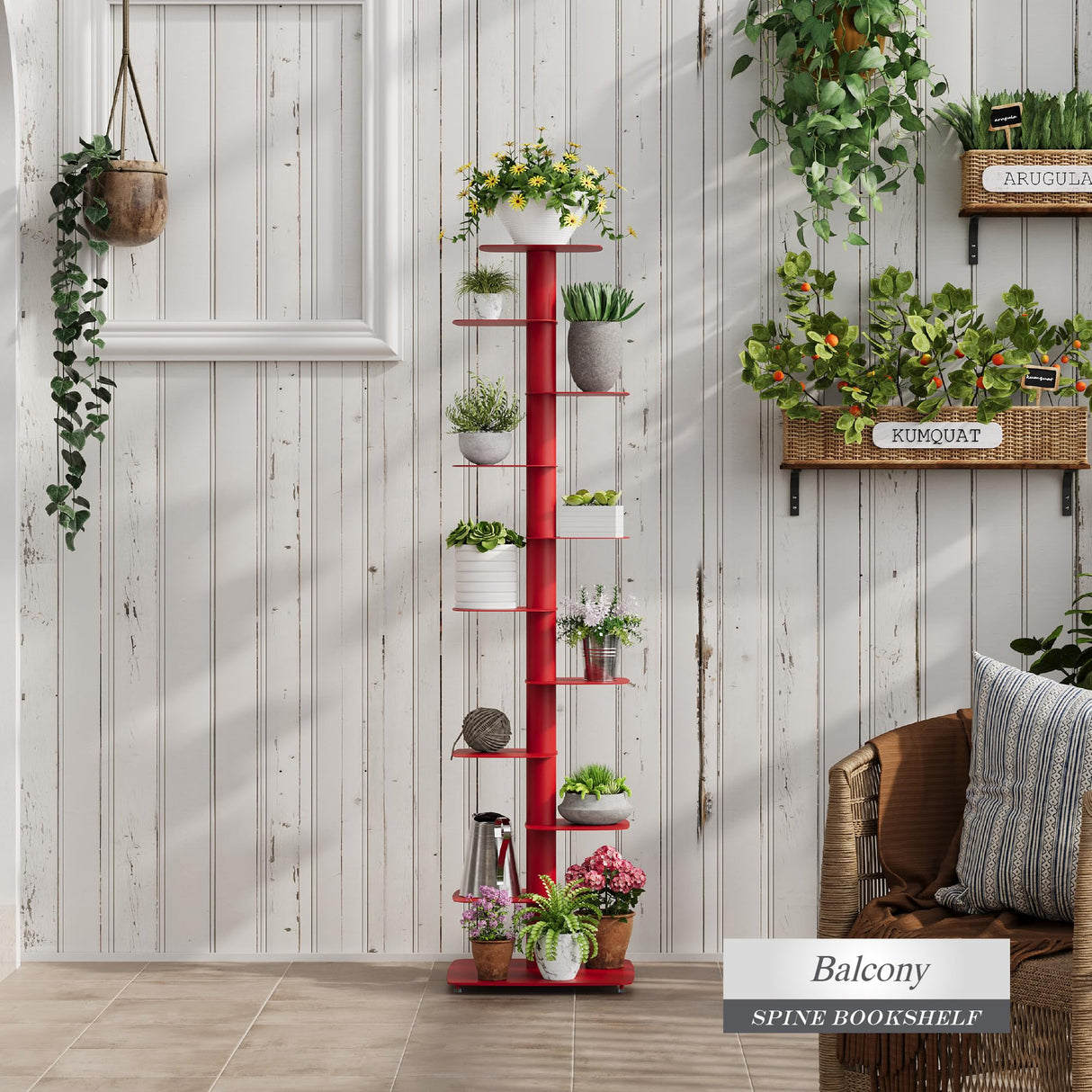 Suchtale Spine Bookshelf, Vertical Spine Book Tower, 11-Tier Metal Bookcase, Book Organizers Display Storage Rack for Study & Living Room, DIY Book Shelf for Decor, Red Suchtale