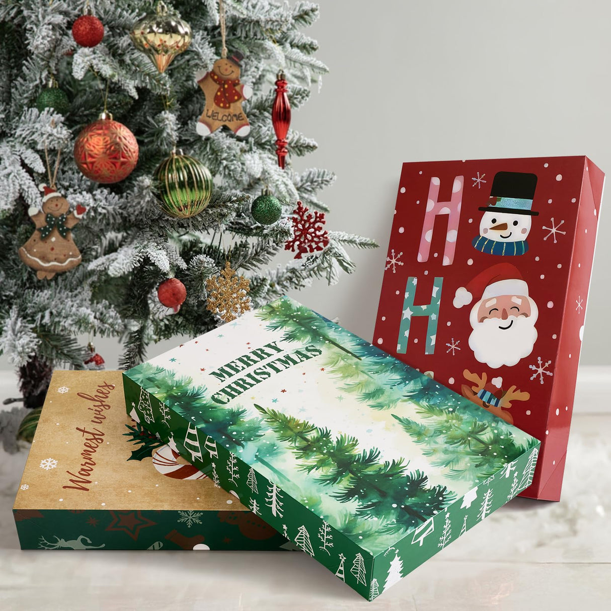 YANGTE 12 Pack Large Christmas Gifts Boxes with Lids for Presents, 17" Clothing Gift Boxes for Wrapping Bulk, 4 Designs of Christmas Boxes for Wrapping Clothes, Robe, Shirt and More YANGTE