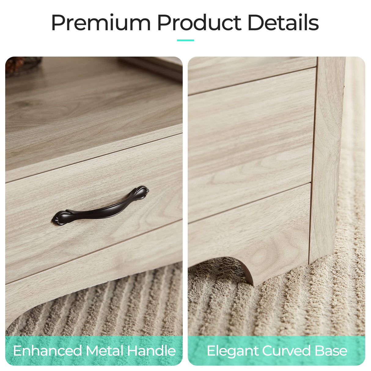 LINSY Farmhouse Coffee Table, Rectangle Coffee Table with Drawers, Rustic Wooden Coffee Tables with Storage, Center Table for Living Room, Apartment, Office, White Oak LINSY