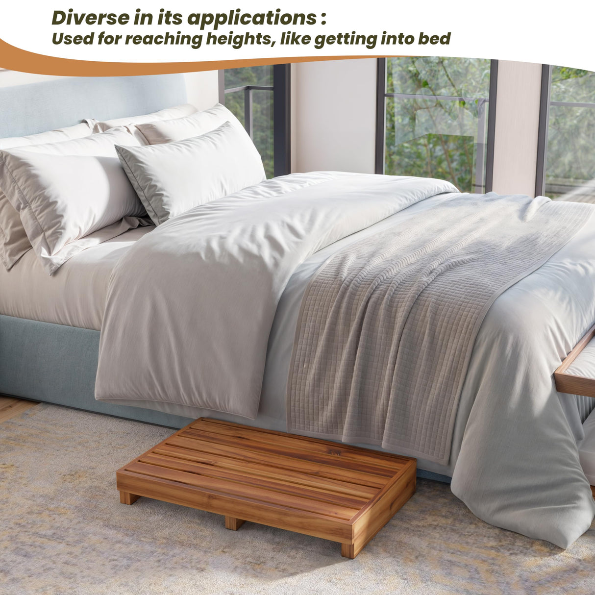 TINAMO 3.5" One Step Stool for Elderly (No Assemble Required)- Acacia Wood High Riser Step Stool for Bed - 550 Lbs Wooden Mobility Stepping Stools for Adults, Kids/Bedside, Bathroom, Kitchen, Garden Tinamo