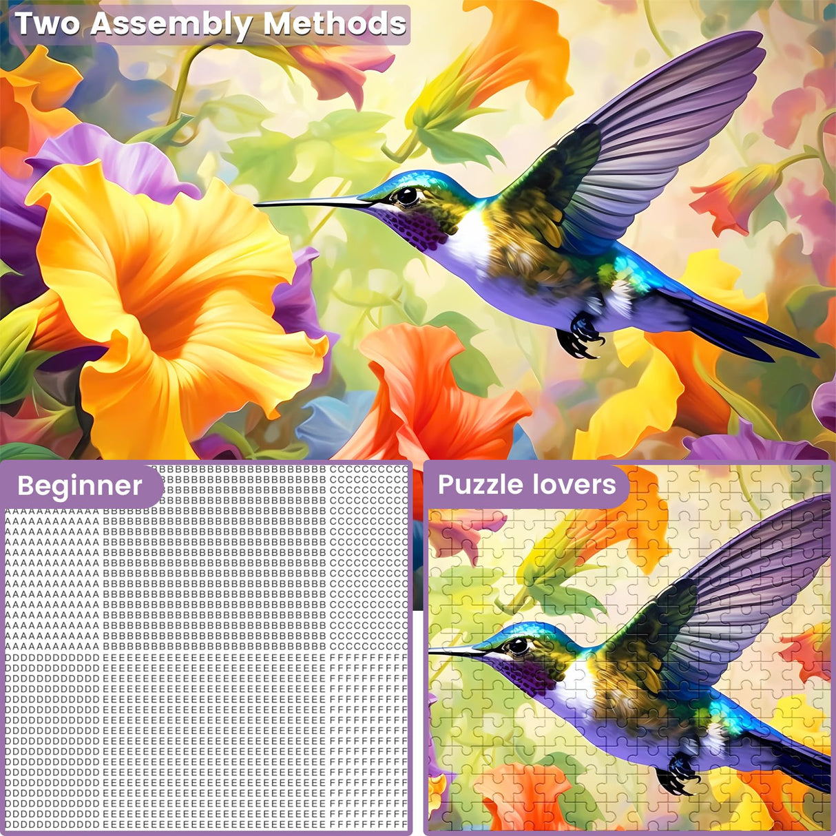 VOLUVOLU 500 Piece Puzzle for Adults, Jigsaw Puzzle,Flower Hummingbird Jigsaw Puzzles 500 Pieces Birthday Party for Family Kids and Adults Funny Puzzle for Adults VOLUVOLU