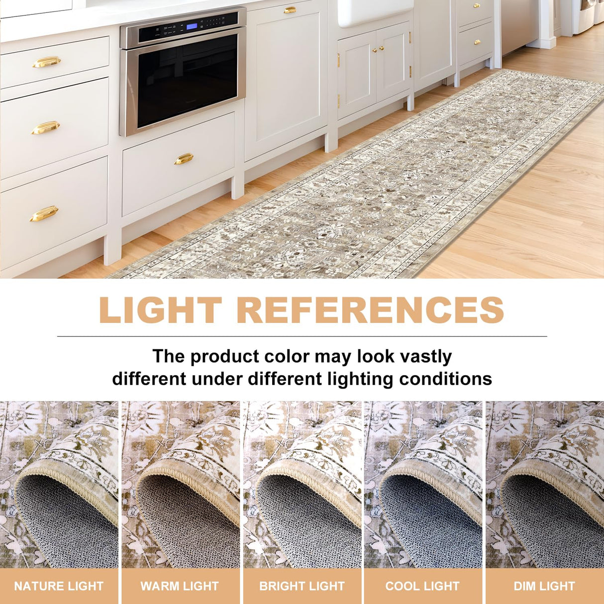 LOKHOM Washable Runner Rug, 2x8 Non-Slip Vintage Hallway Runner Rug with Rubber Backing, Boho Floral Soft Faux Wool Kitchen Runner Rug Carpet Runner for Kitchen Laundry Entryway Bedroom (Beige Brown) LOKHOM