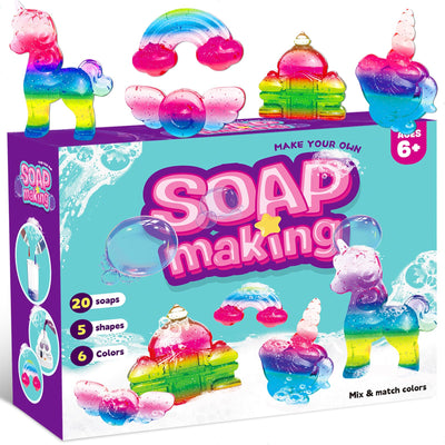 Unicorn Soap Making Kit - DIY Crafts for Kids Ages 6-12 Make Your Own Fun Soap with 20 Soap Bases, 6 Colors, 5 Molds & 3 Fragrances, Birthday Christmas Easter Gifts for Girls Ages 6 7 8 9 10 11 12+