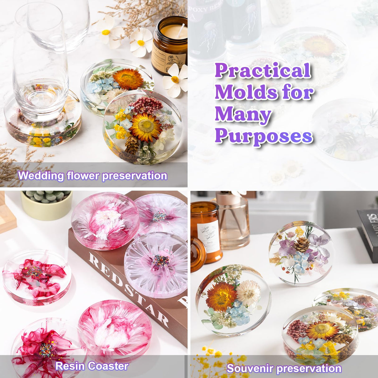 LET'S RESIN Extra Deep Coaster Resin Molds Silicone, Large 6 Cavity Silicone Molds for Resin, Round Silicone Coaster Molds for Epoxy Resin, Cups Mats, DIY Craft LET'S RESIN